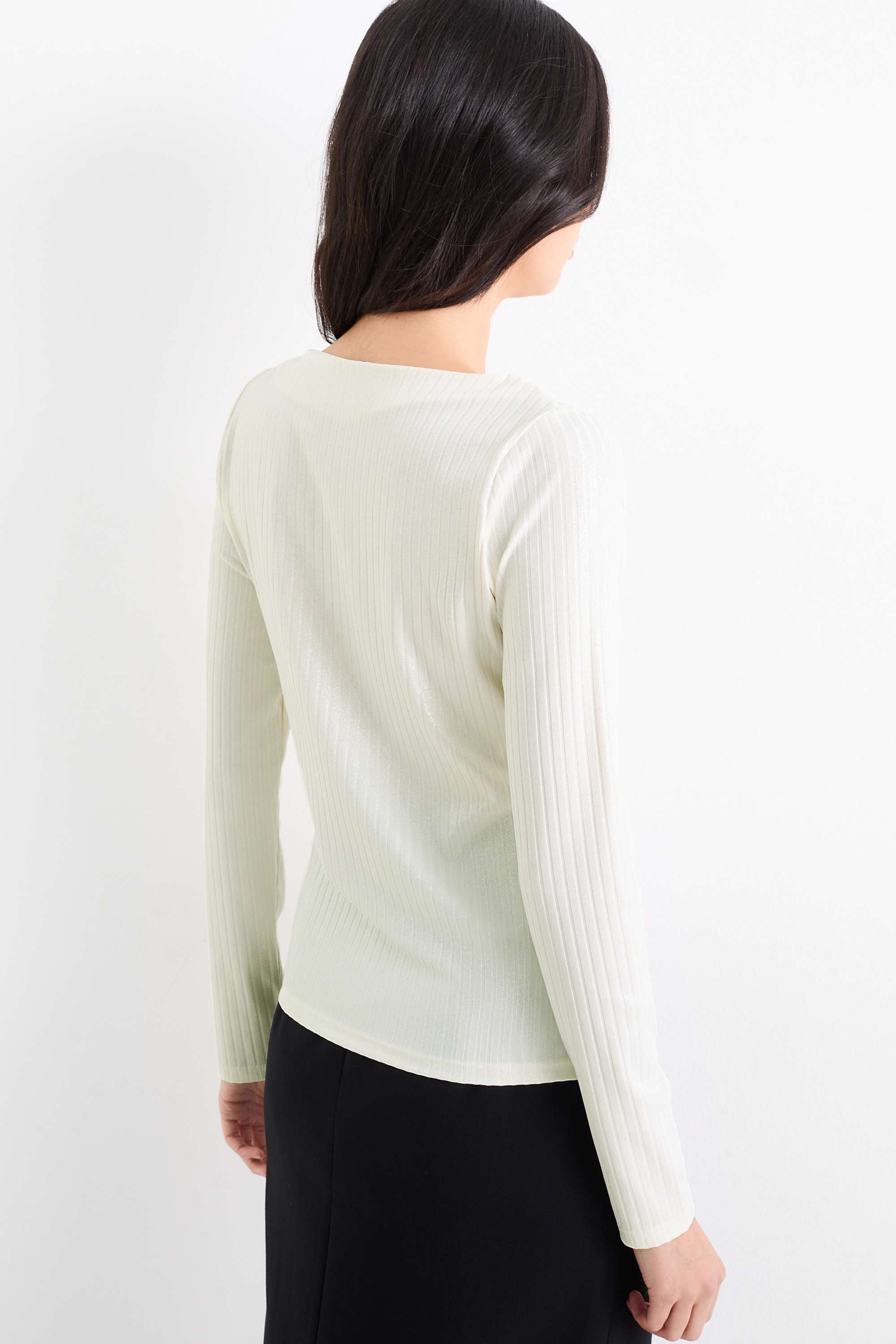 Long sleeve top - ribbed - shiny cremewhite