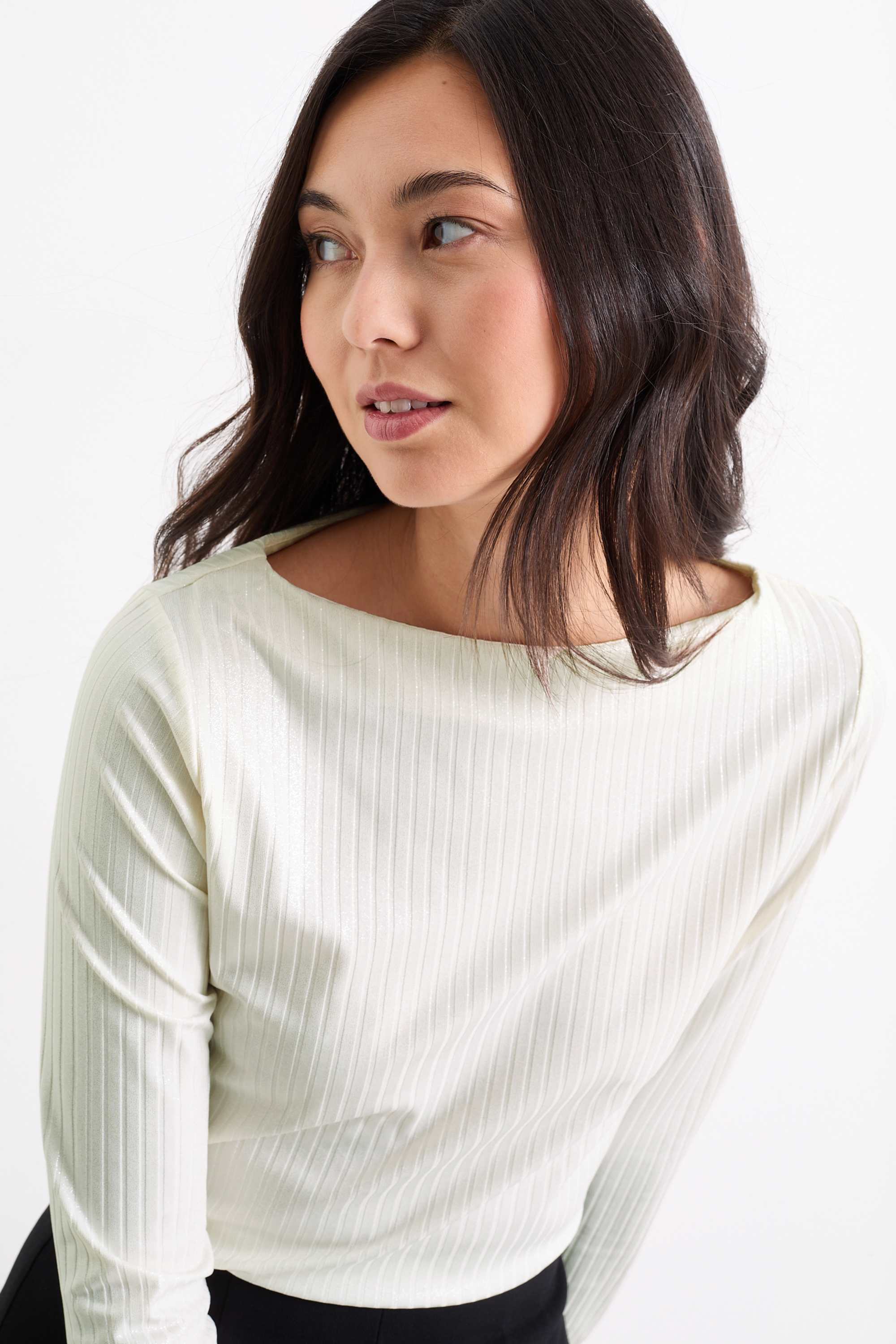Long sleeve top - ribbed - shiny cremewhite