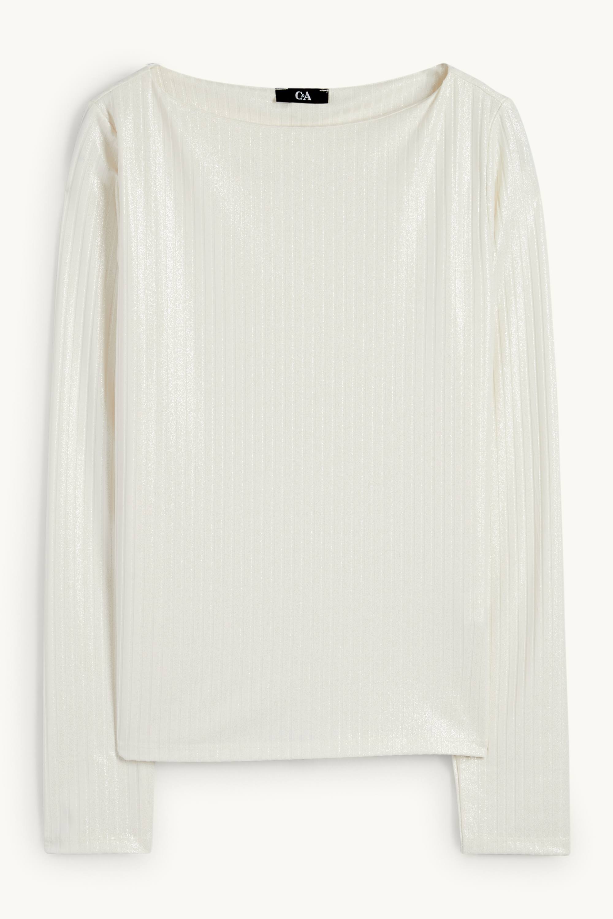 Long sleeve top - ribbed - shiny cremewhite