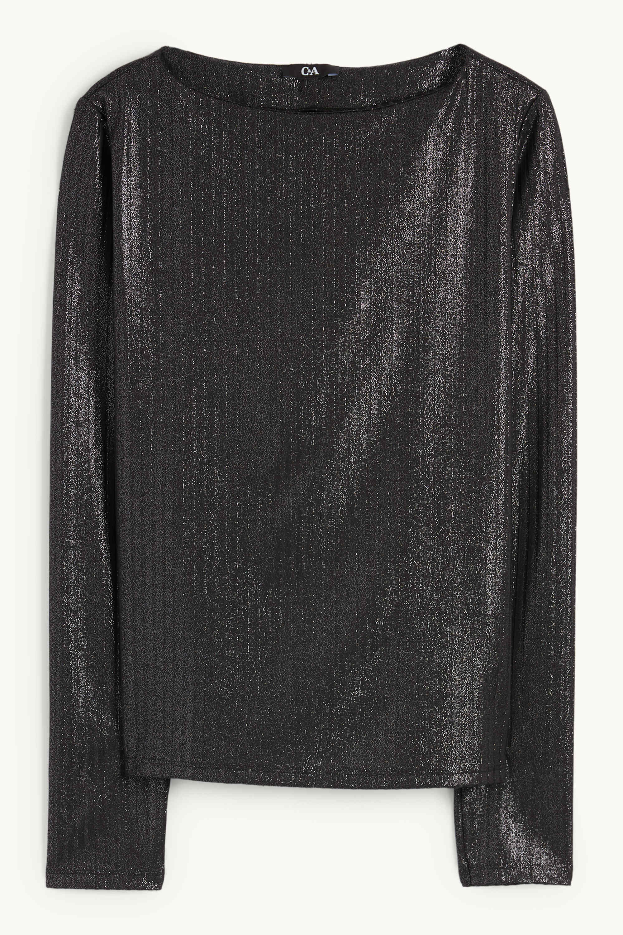 Long sleeve top - ribbed - shiny black