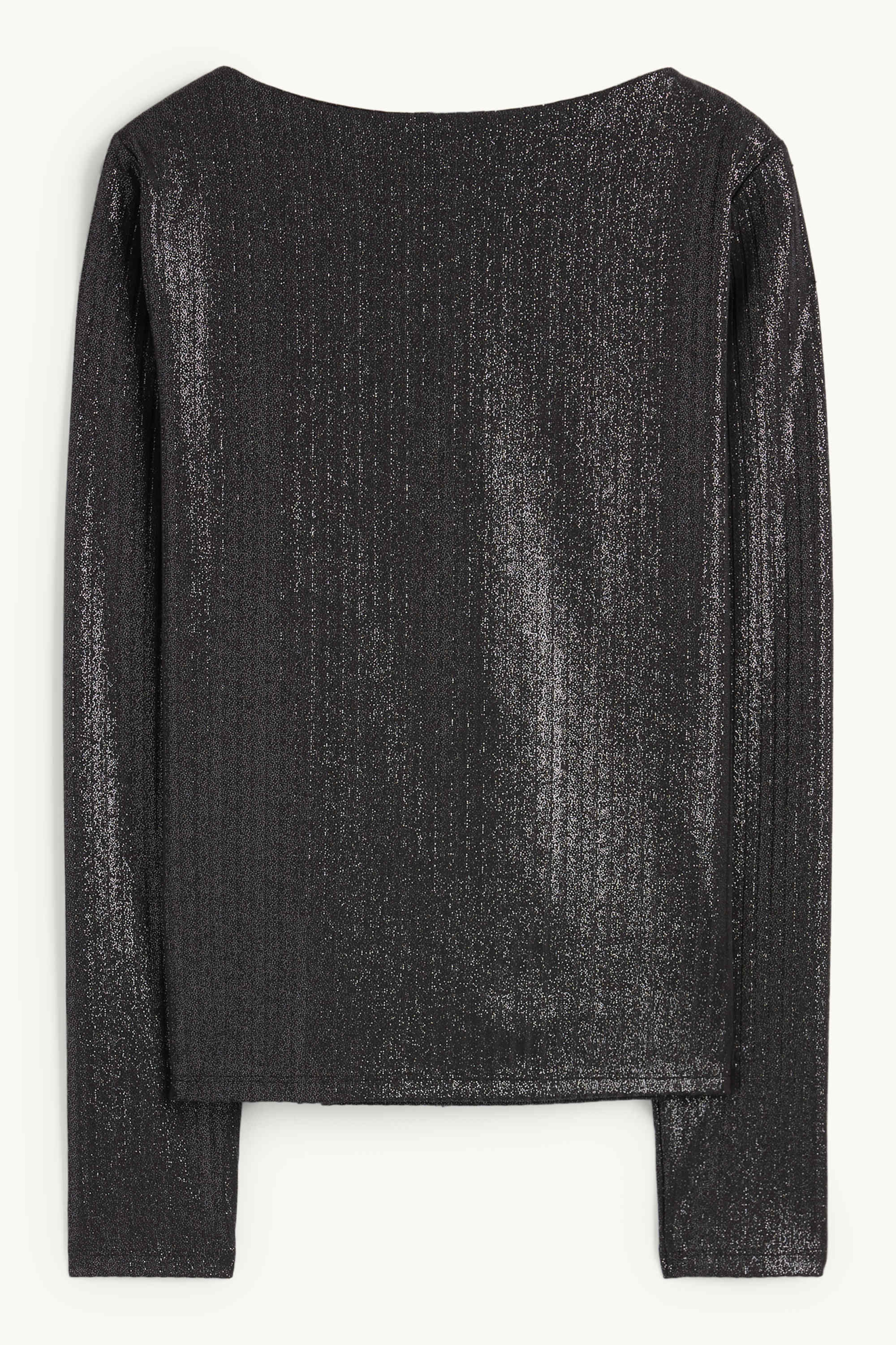 Long sleeve top - ribbed - shiny black