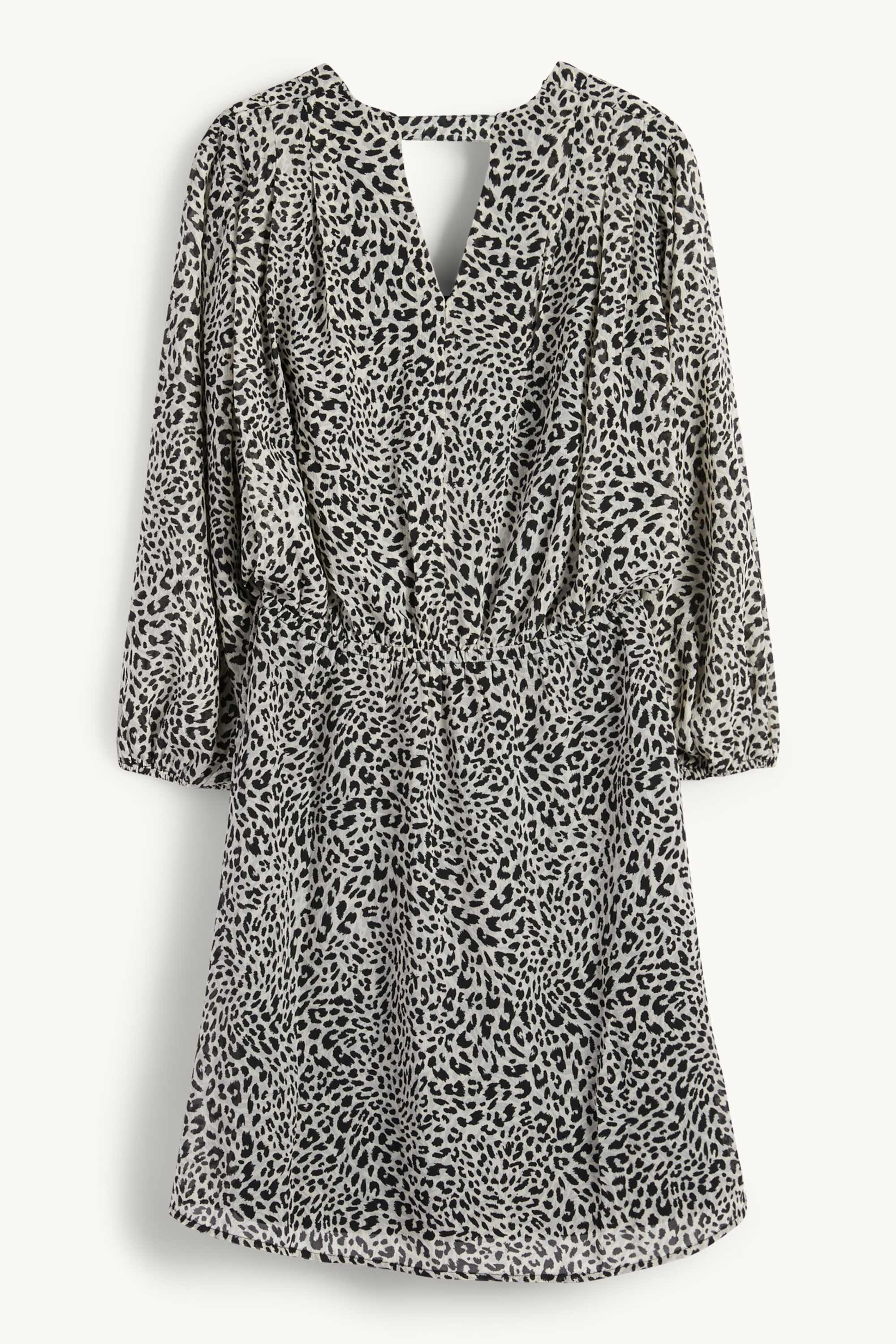 V-neck chiffon dress - leopard print - textured light gray