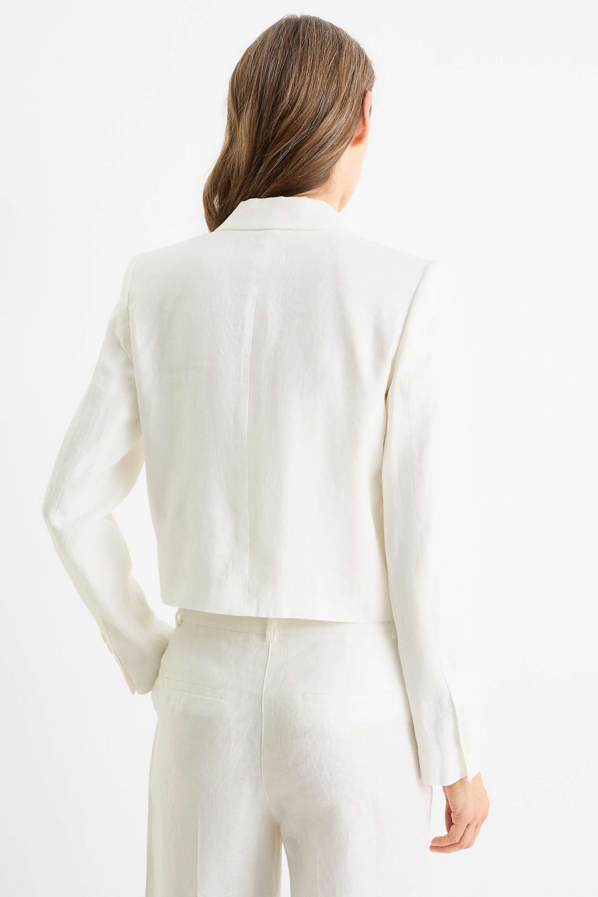 Cropped linen blazer- regular fit cremewhite