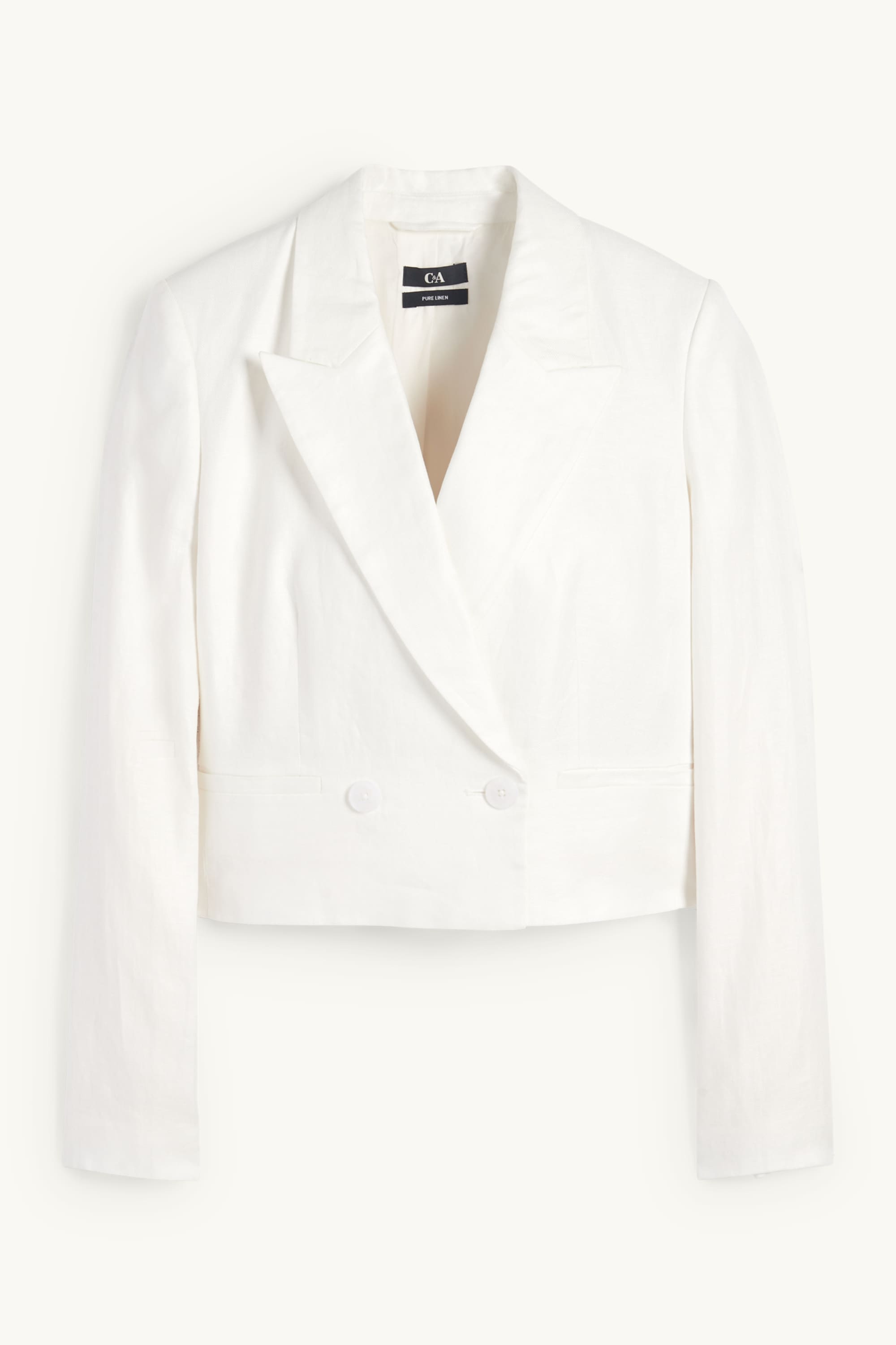 Cropped linen blazer- regular fit cremewhite