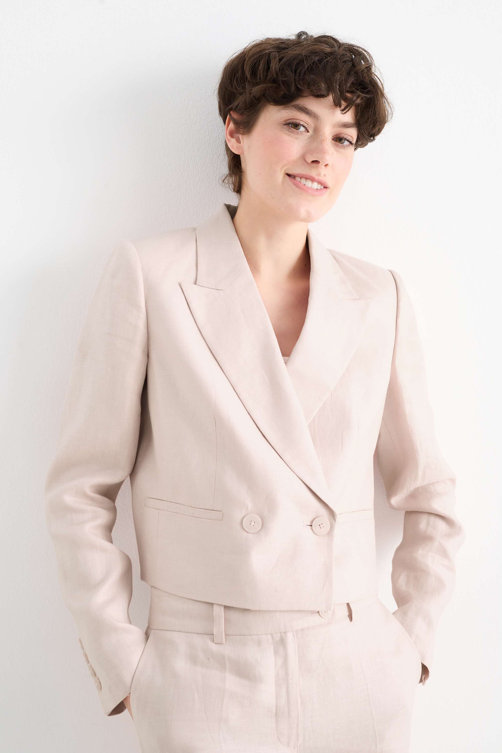 Cropped linen blazer- regular fit rose