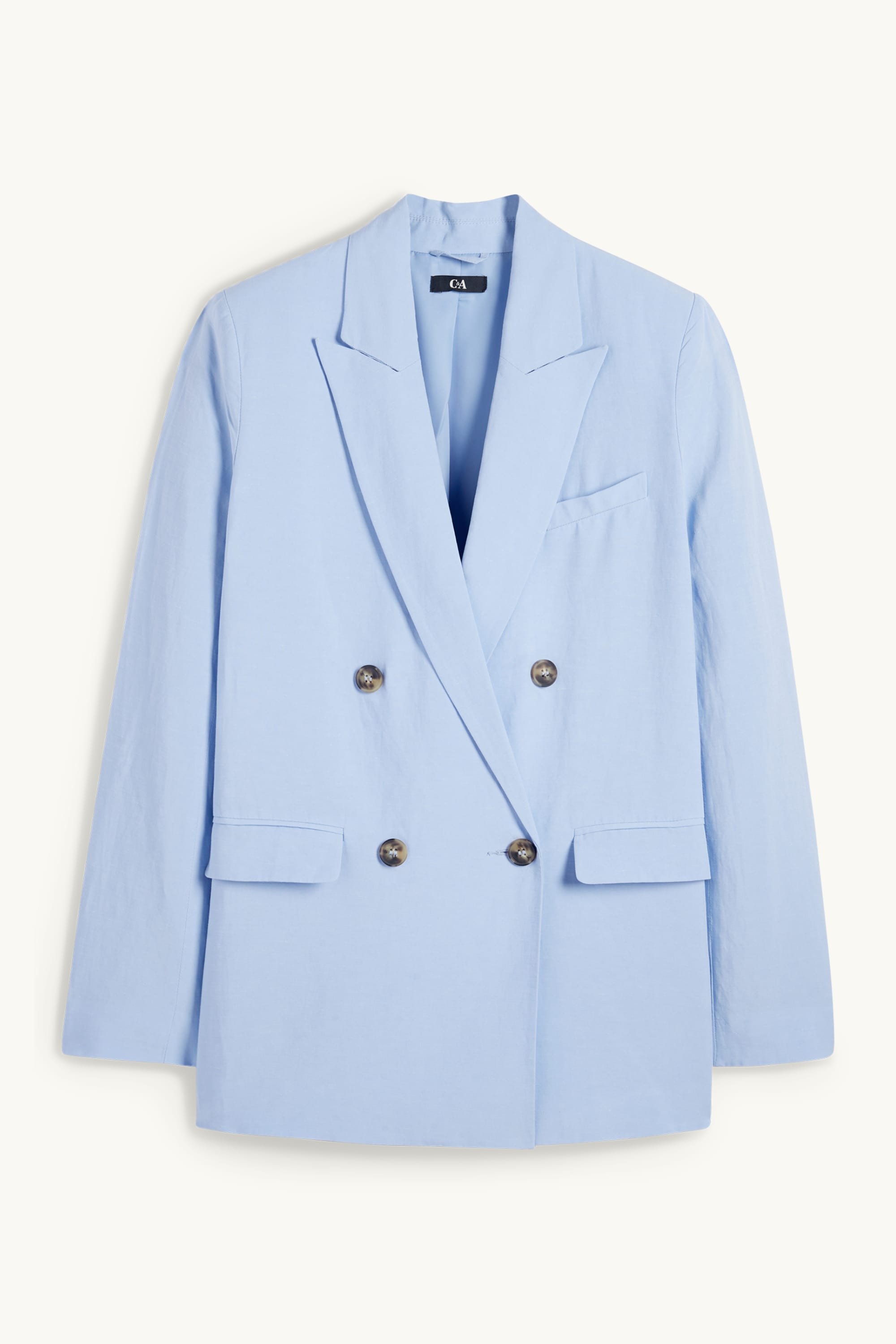 Long blazer with linen content - regular fit light blue