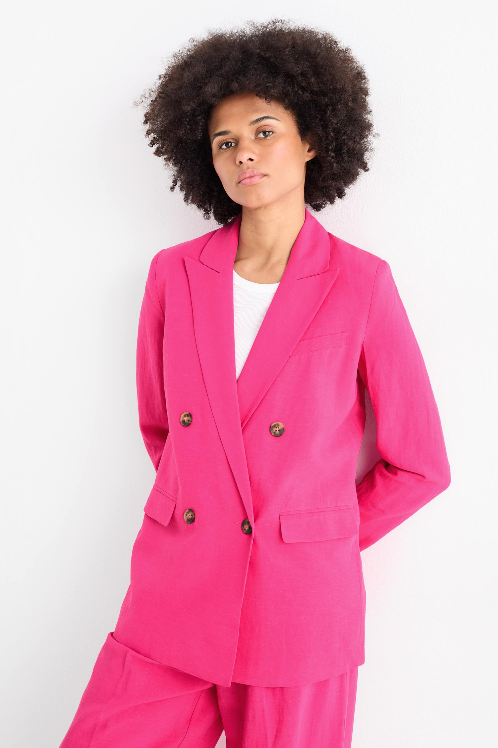 Long blazer with linen content - regular fit pink