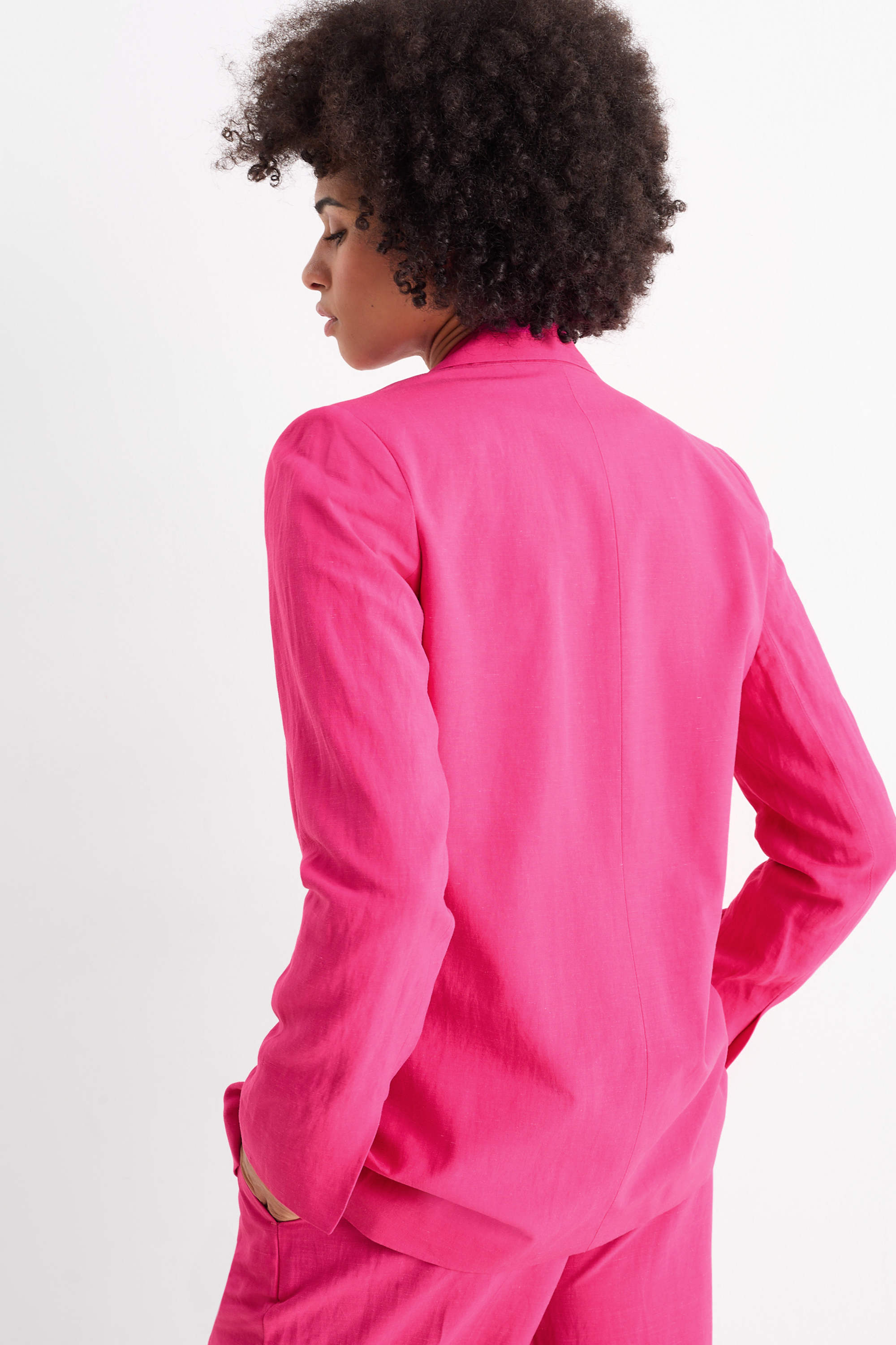 Long blazer with linen content - regular fit pink