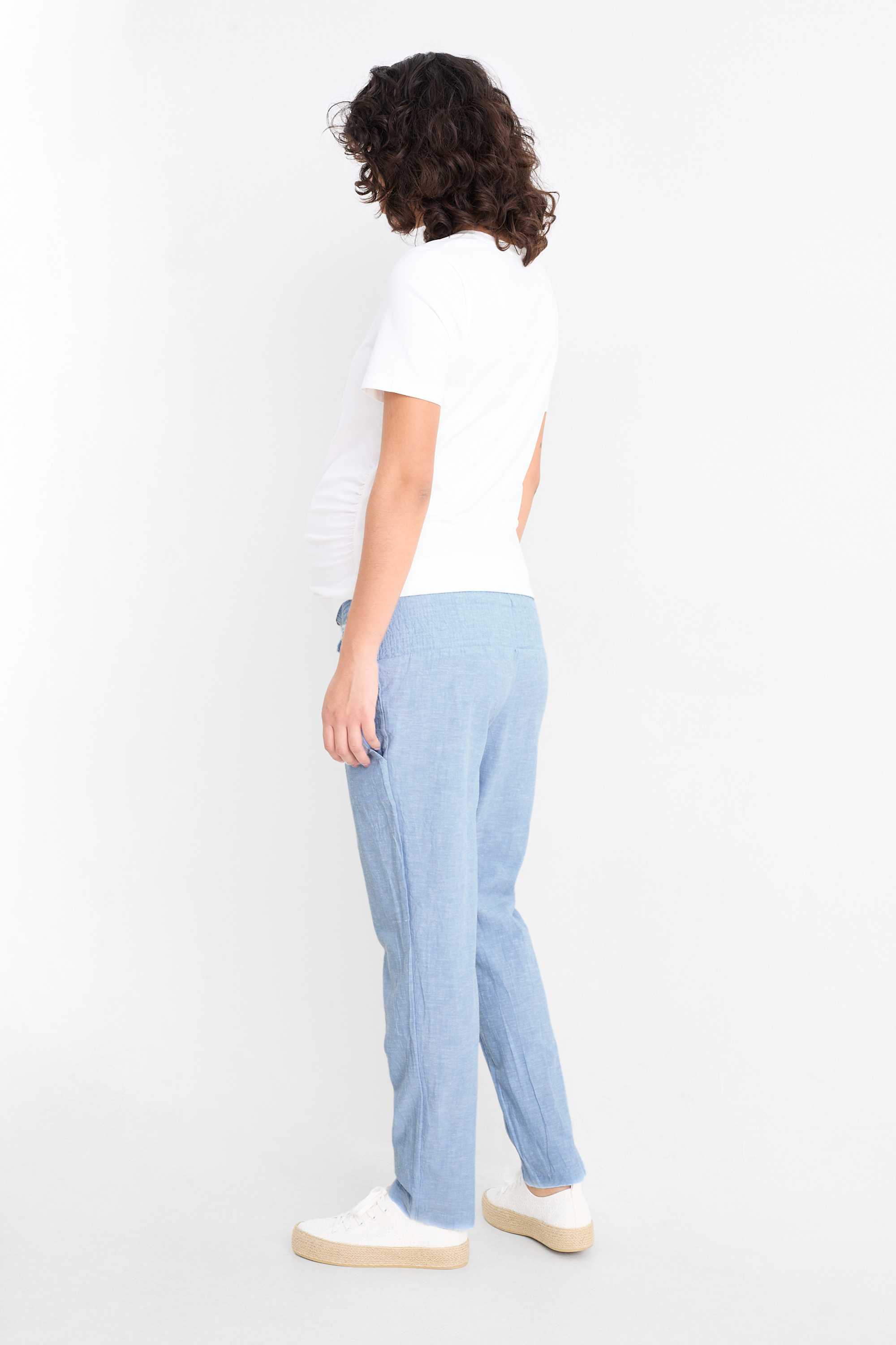 Maternity cloth trousers - smocked light blue