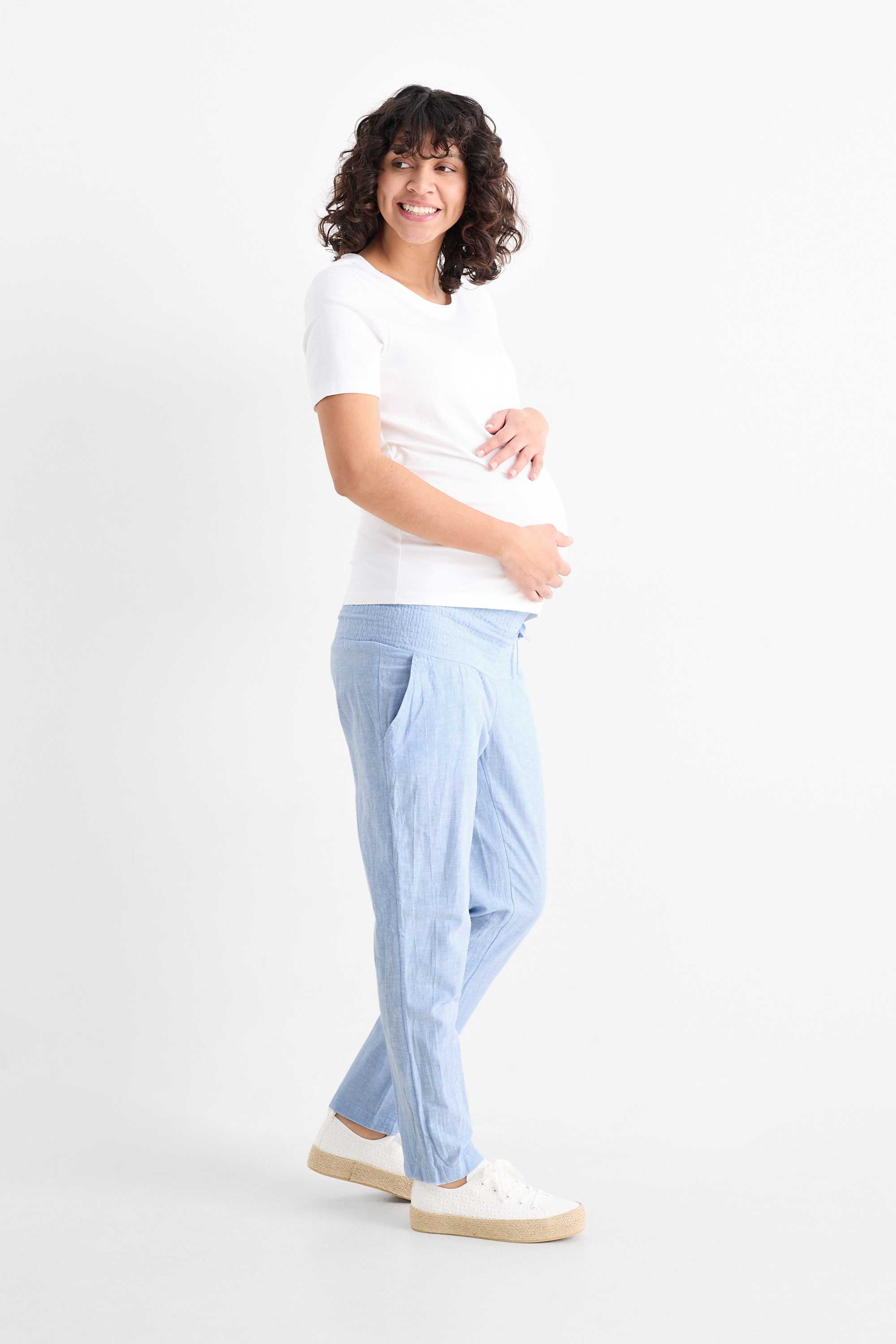 Maternity cloth trousers - smocked light blue