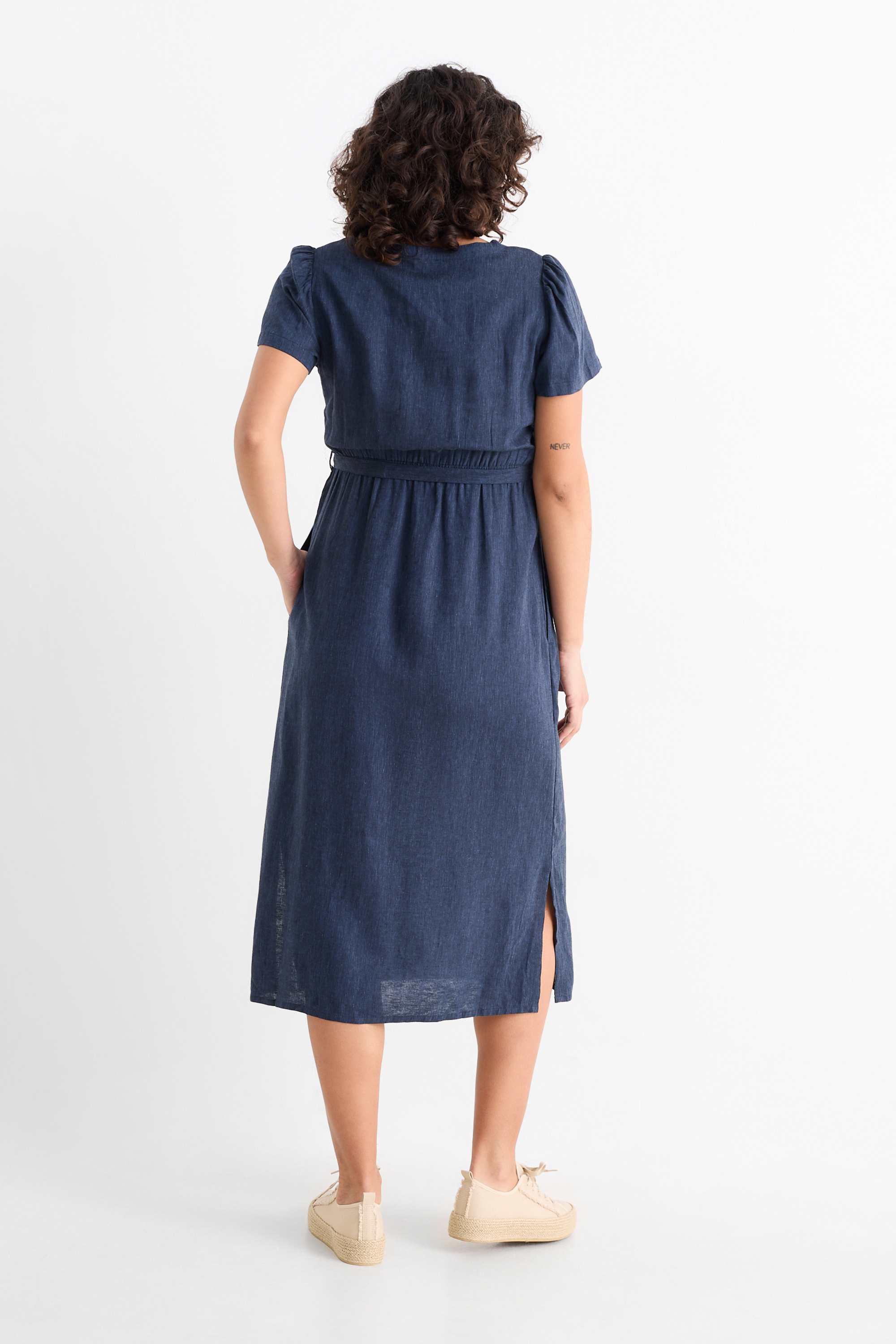 Nursing dress - linen blend dark blue