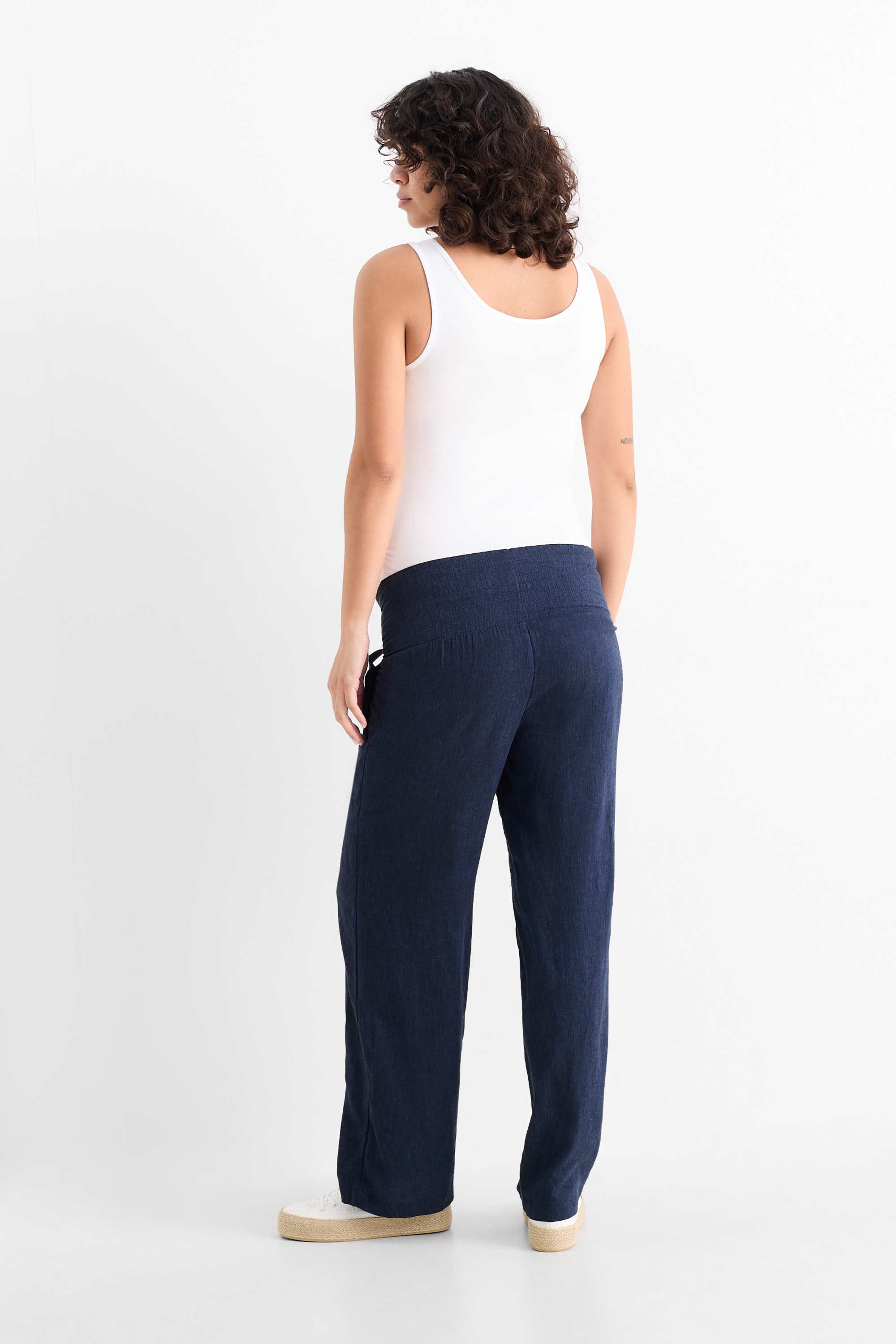 Maternity trousers - linen blend dark blue