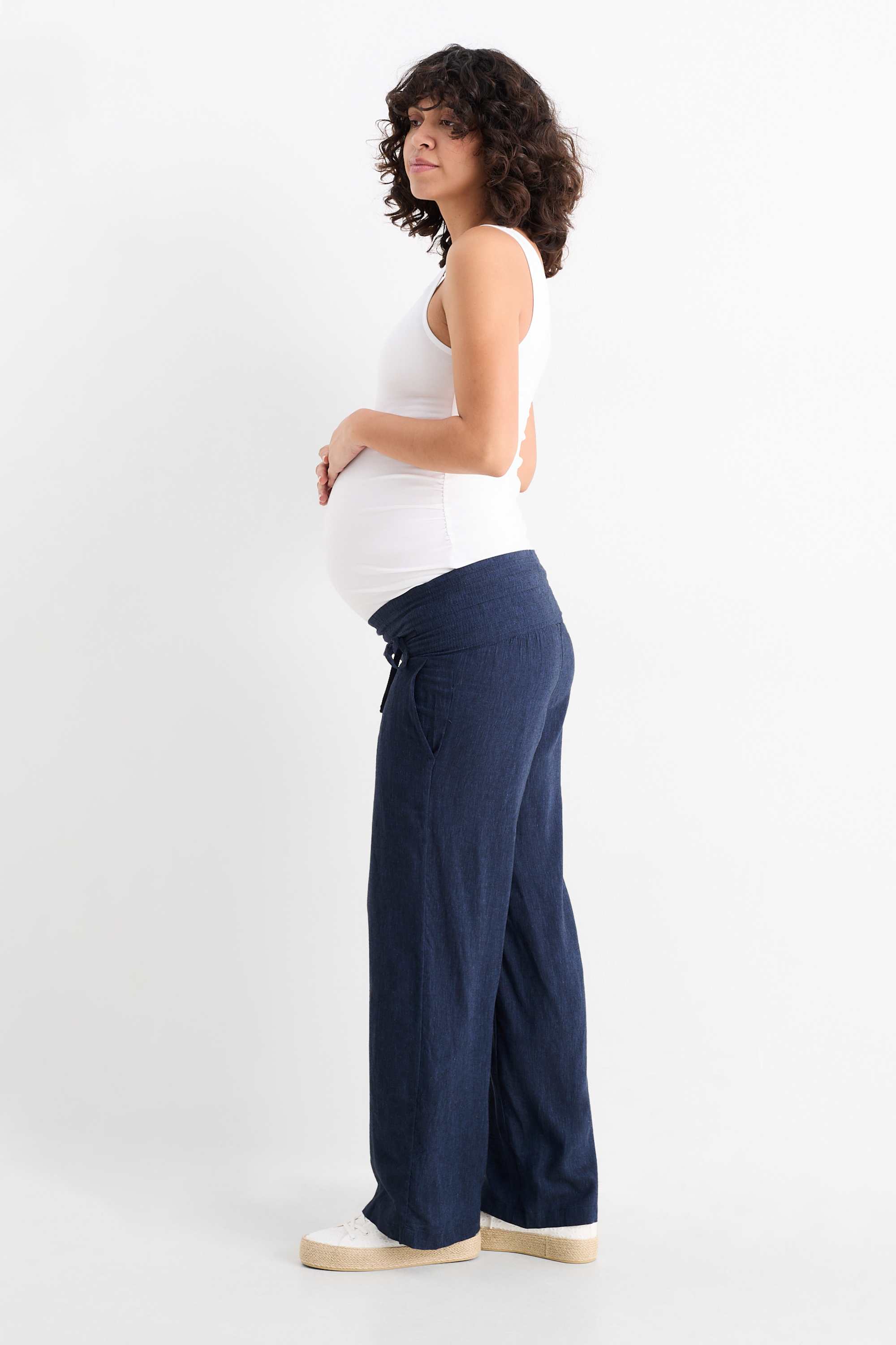Maternity trousers - linen blend dark blue