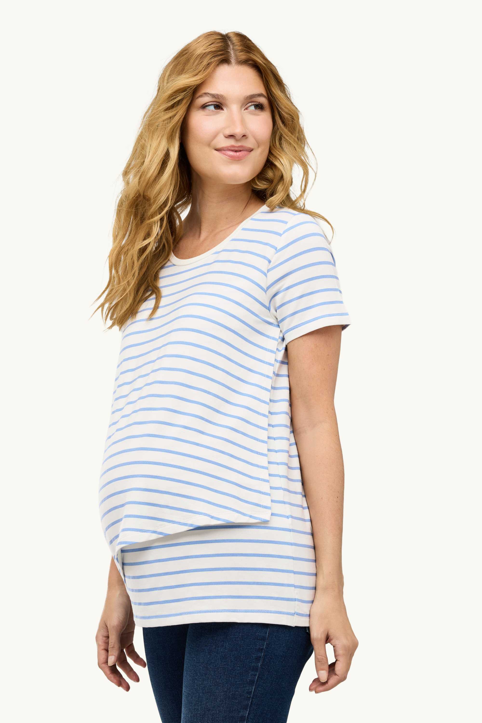 Nursing T-shirt - striped white / blue