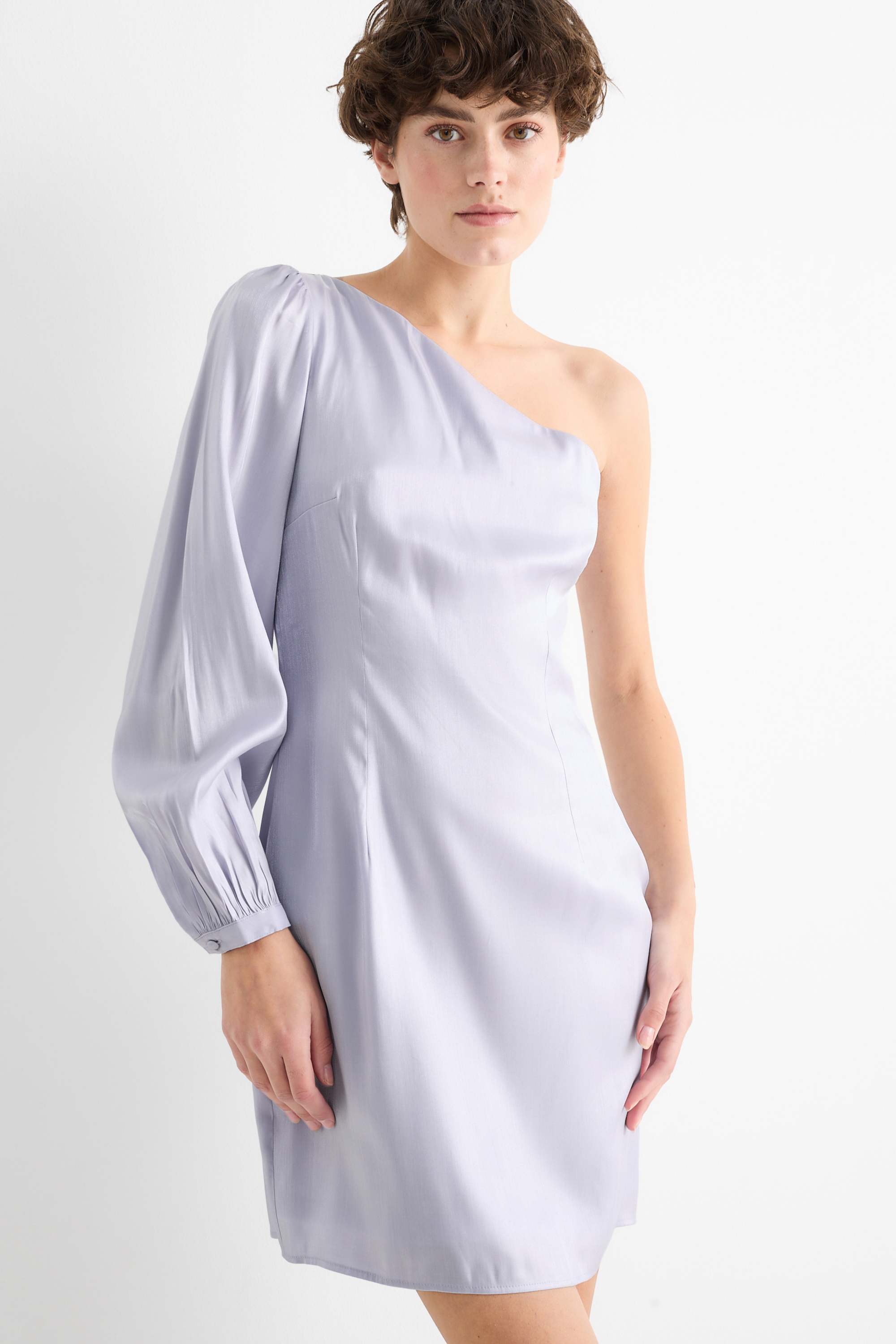 One-shoulder dress - shiny light violet