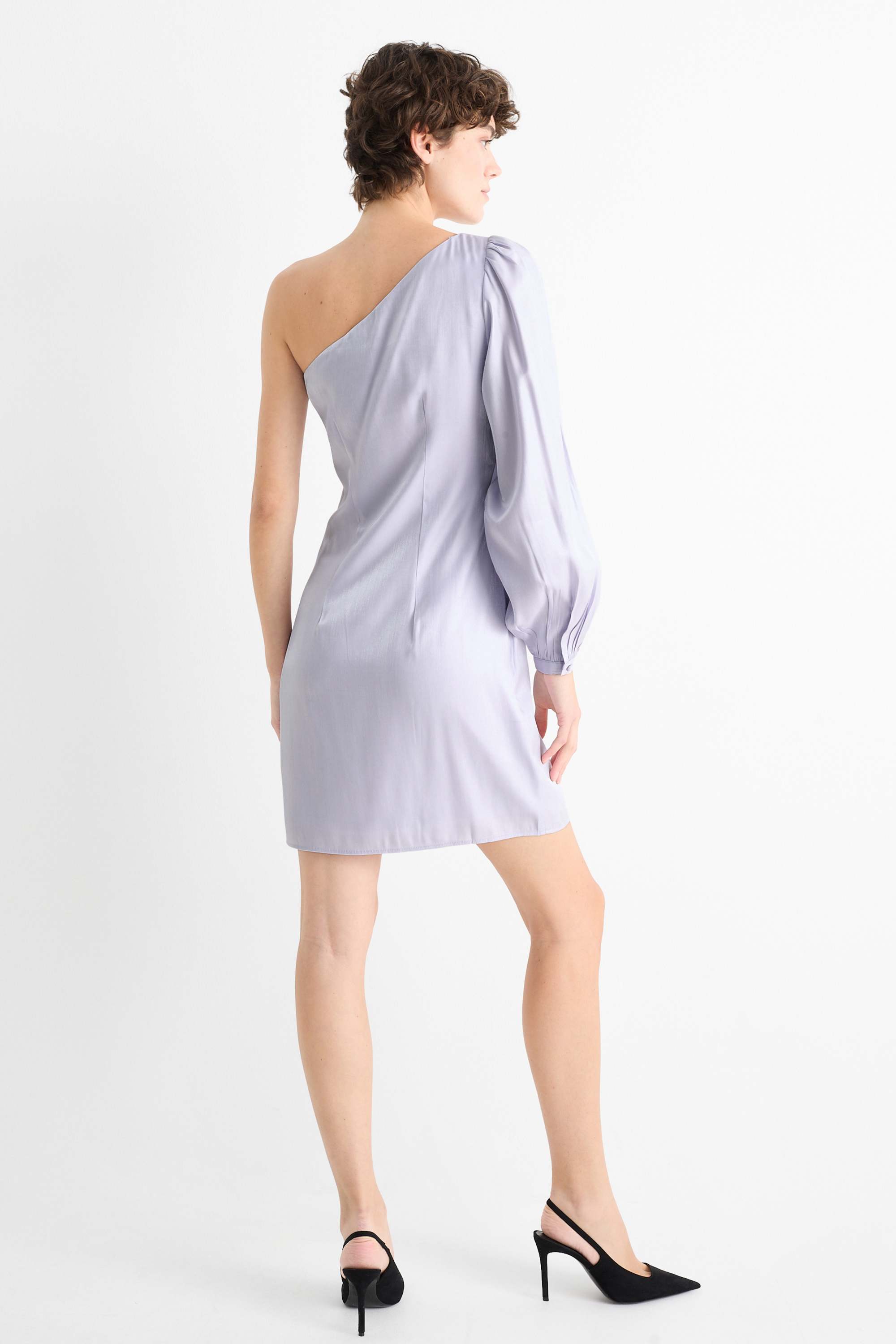 One-shoulder dress - shiny light violet