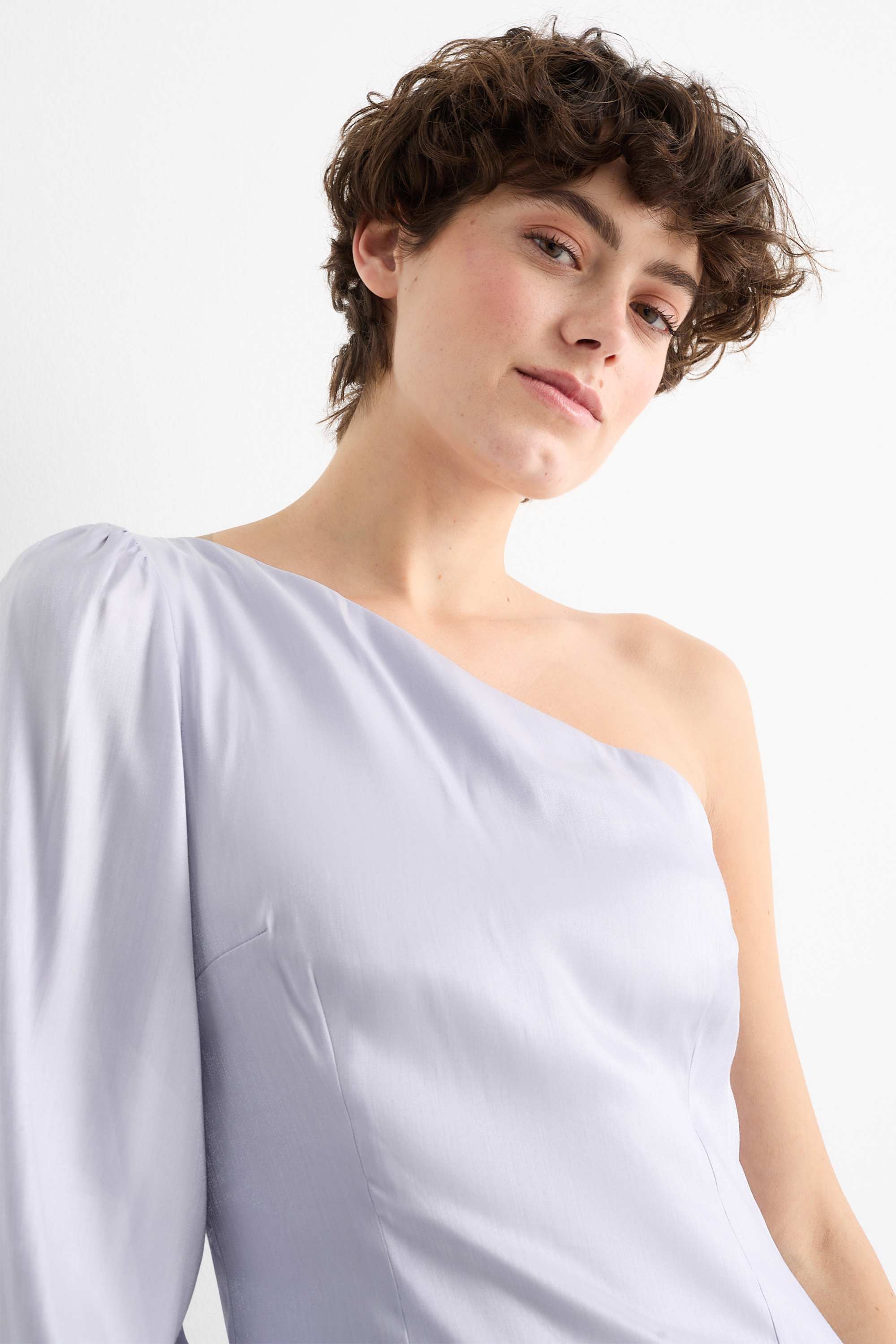 One-shoulder dress - shiny light violet