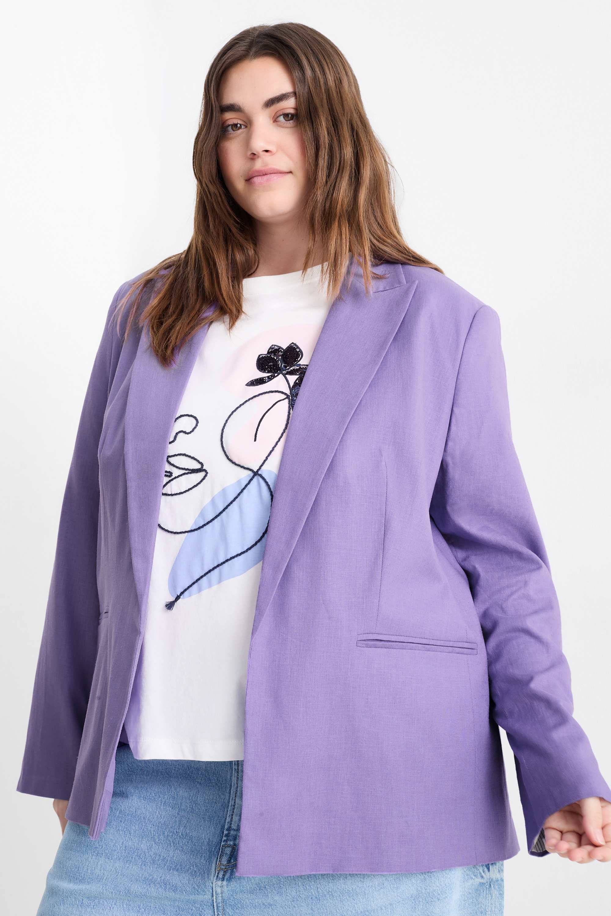 Long blazer - relaxed fit - linen blend violet