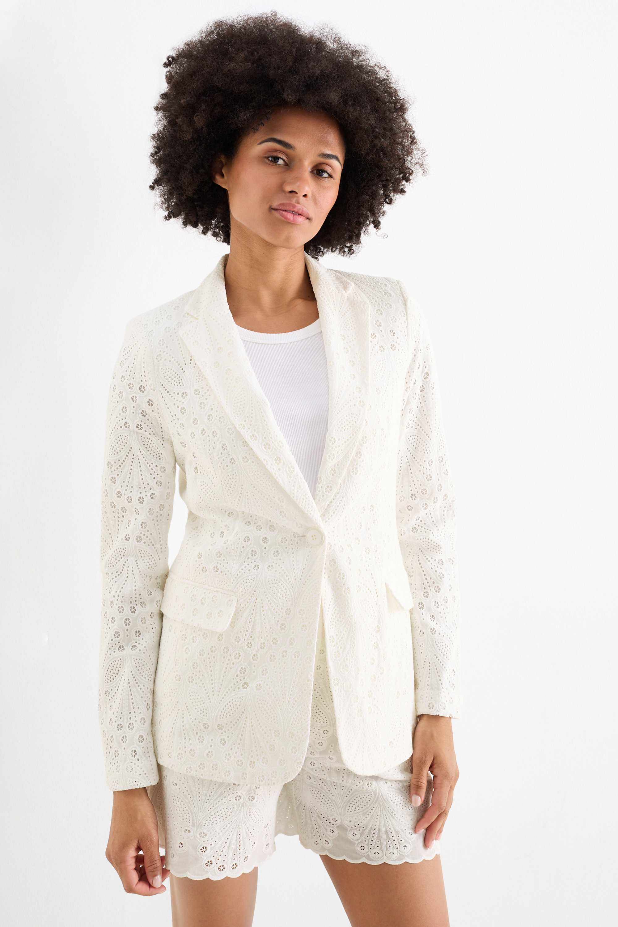 Long blazer - regular fit - broderie anglaise cremewhite