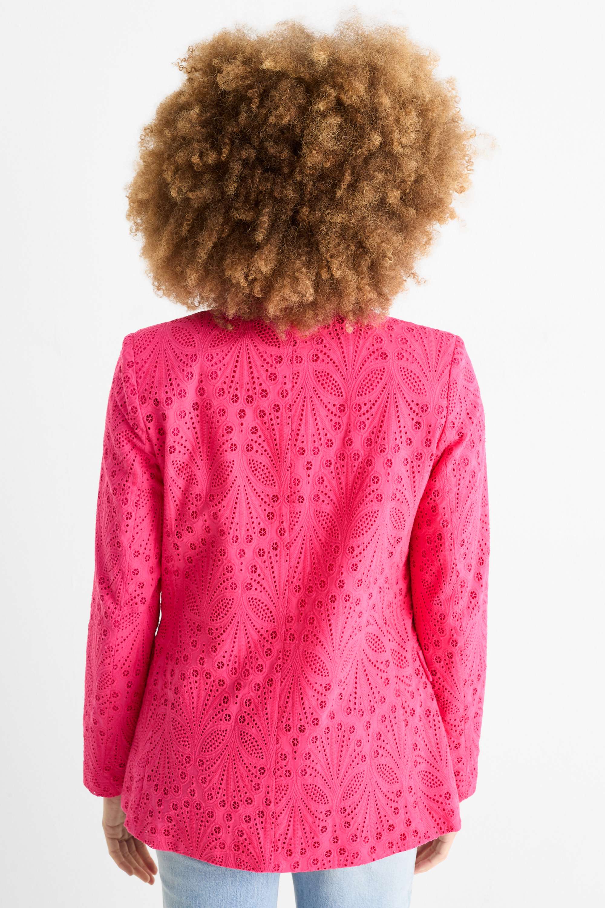 Long blazer - regular fit - broderie anglaise pink
