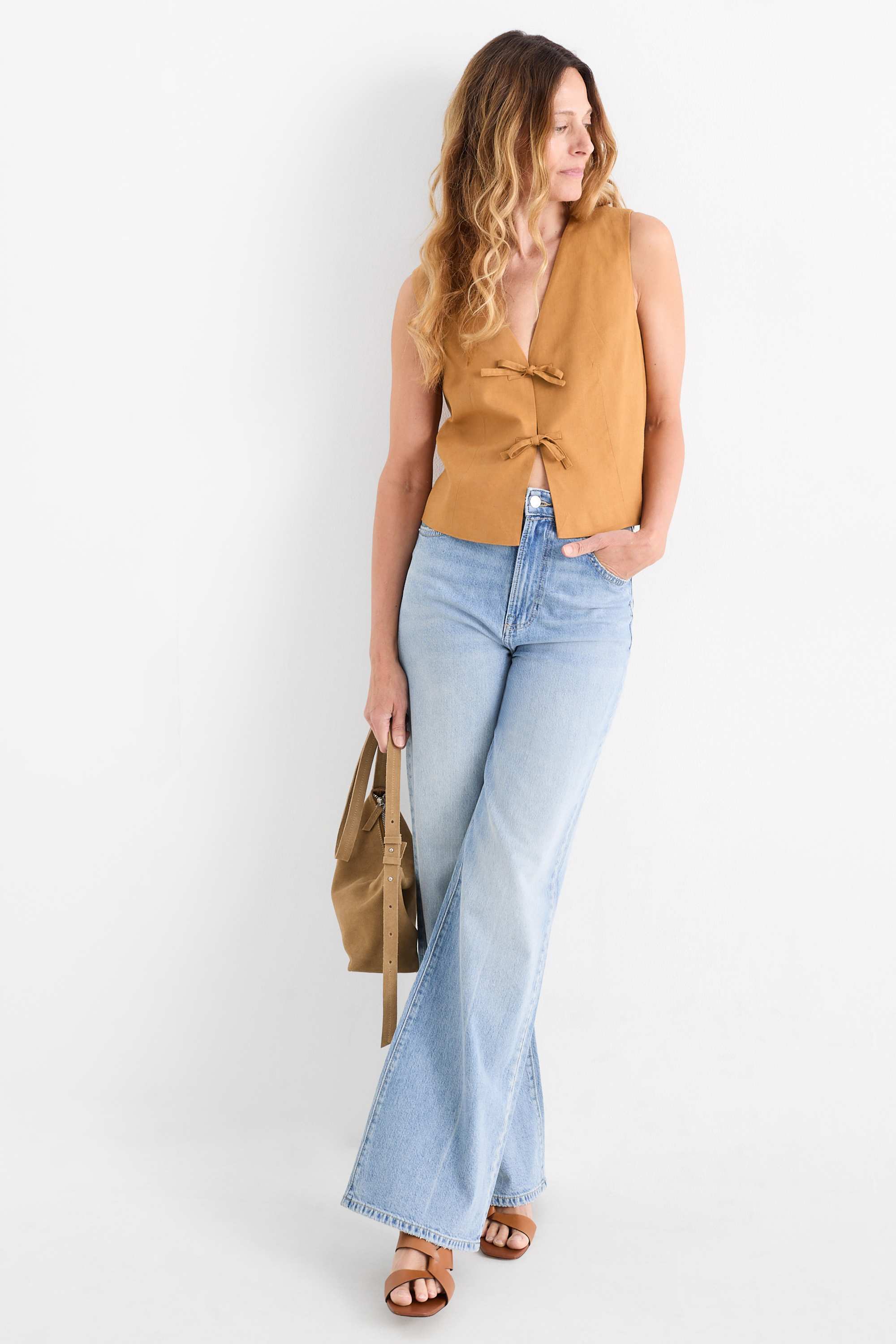 Business waistcoat - fitted - linen blend light brown