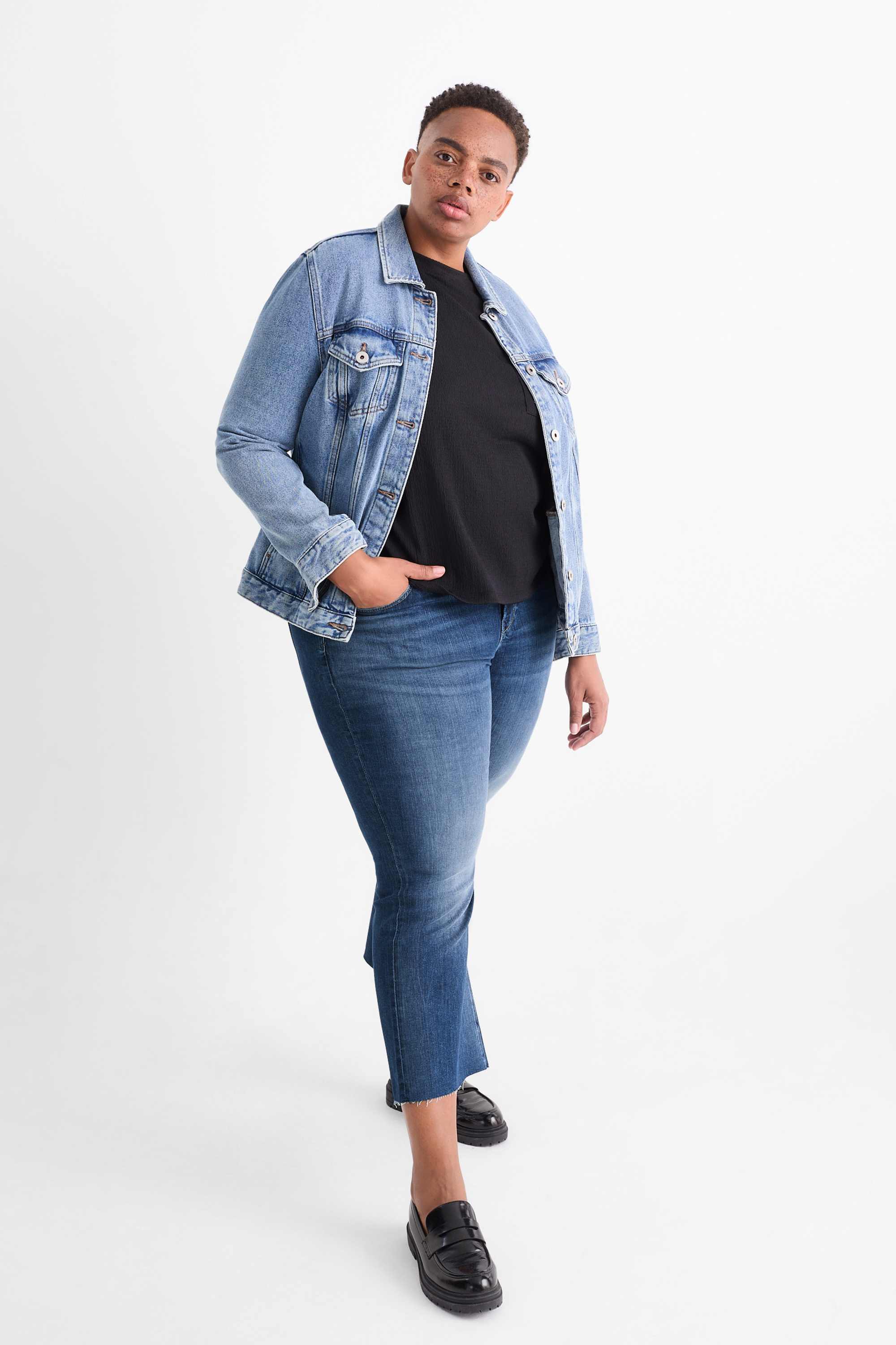 Bootcut jeans - mid-rise waist denim-dark blue