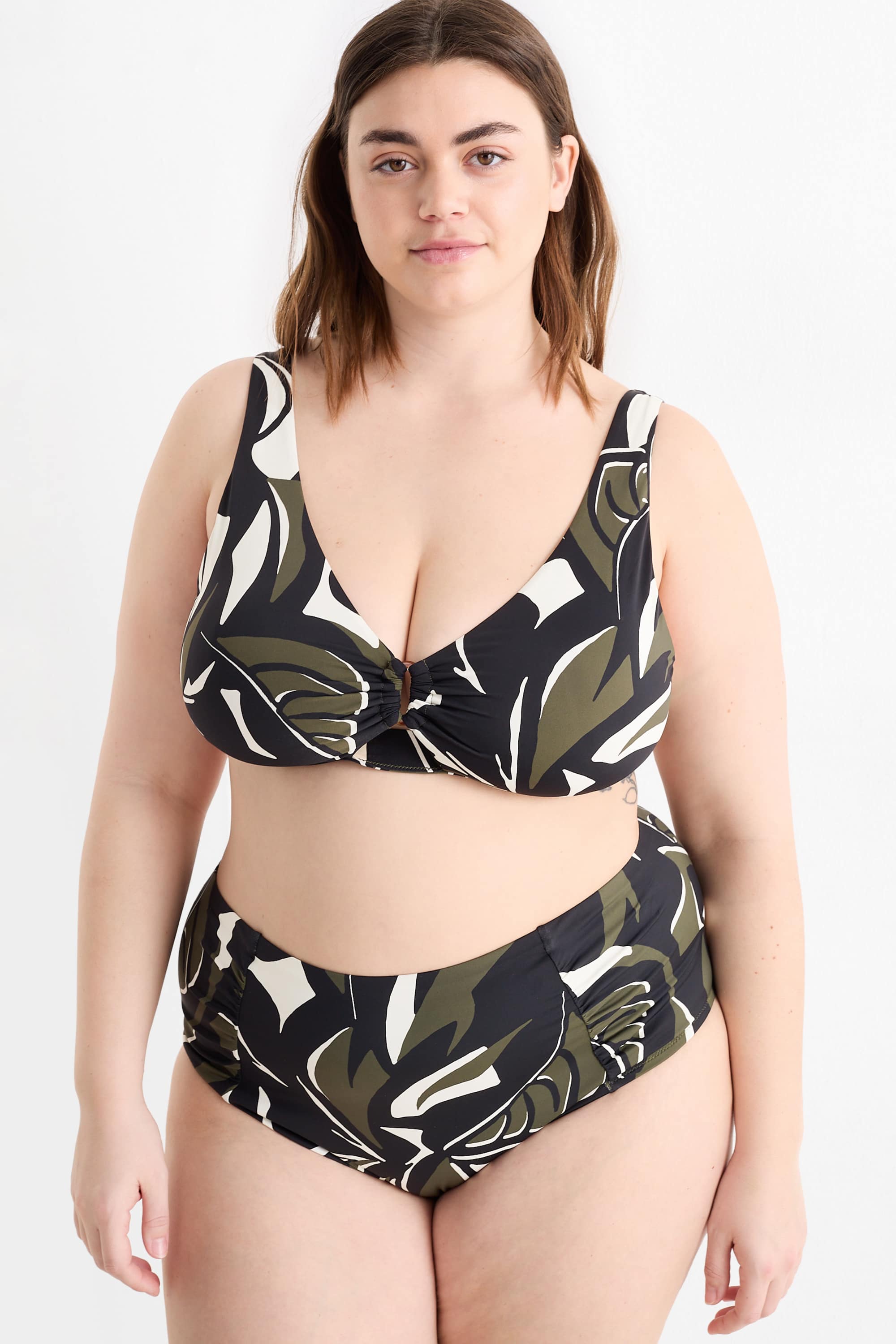 Bikini bottoms - high waist - LYCRA® XTRA LIFE™ - patterned dark green / black