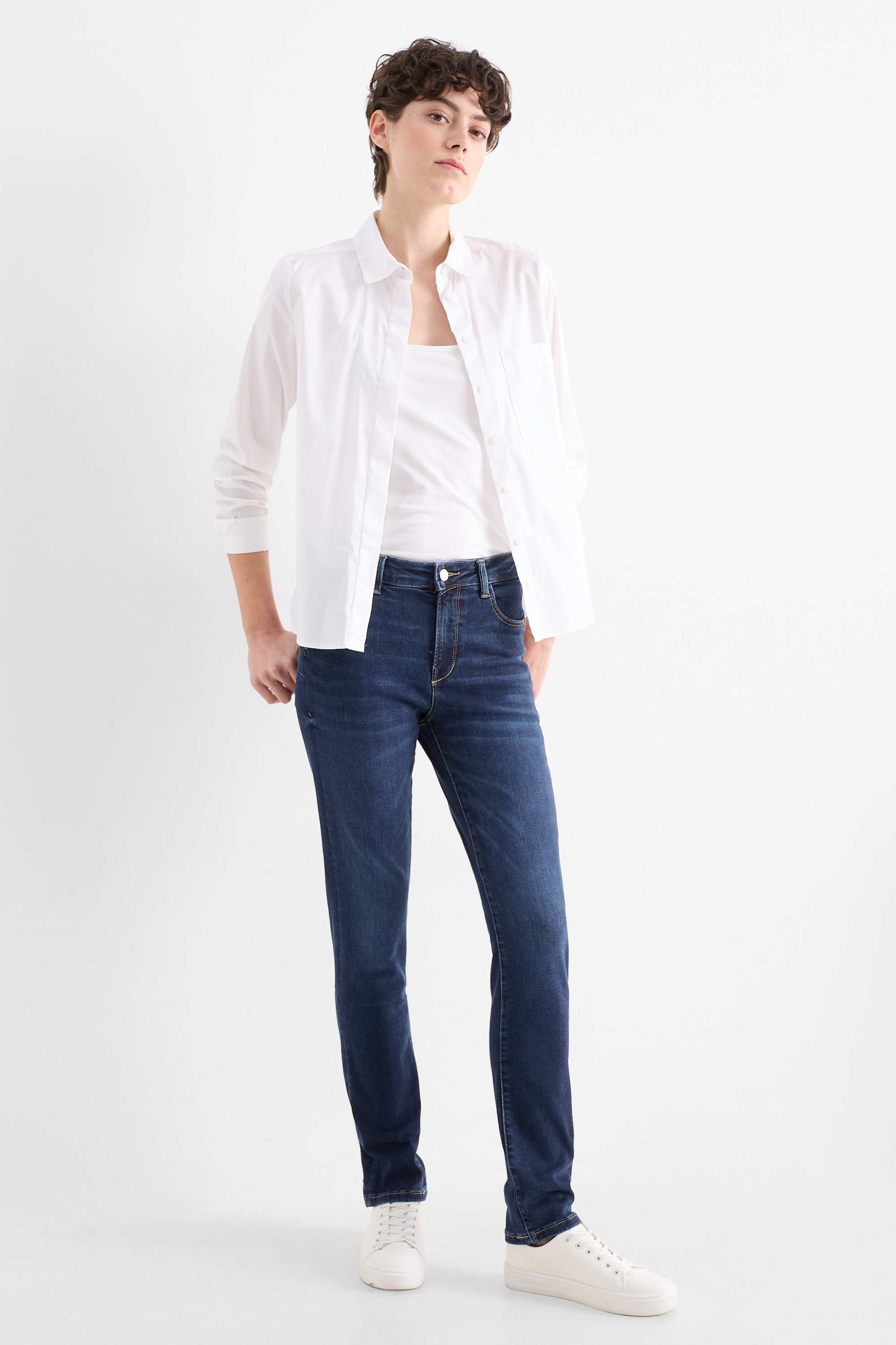 Slim jeans - mid-rise waist - shaping jeans - LYCRA® blue denim