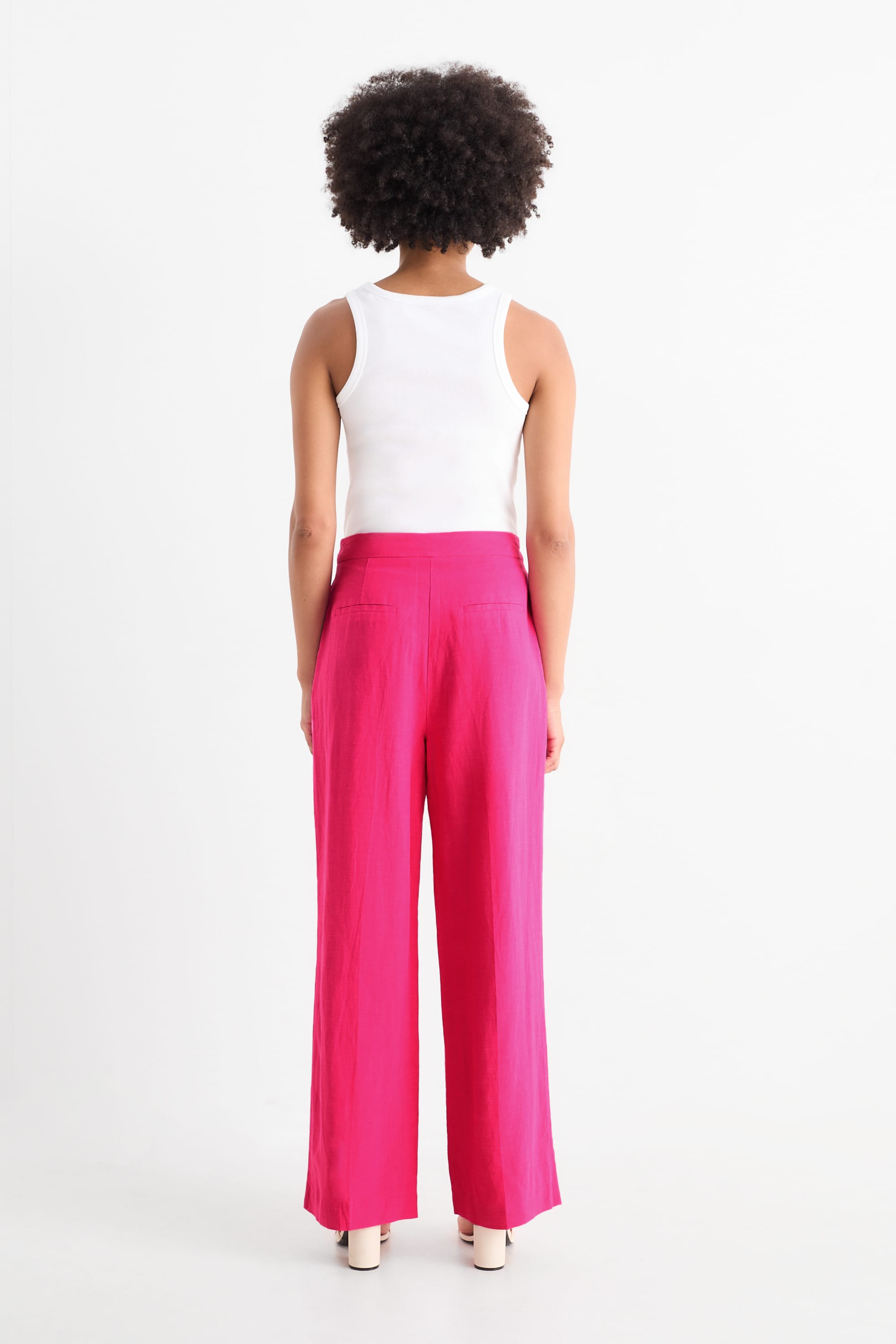 Business trousers with linen content - high waist - straight fit pink