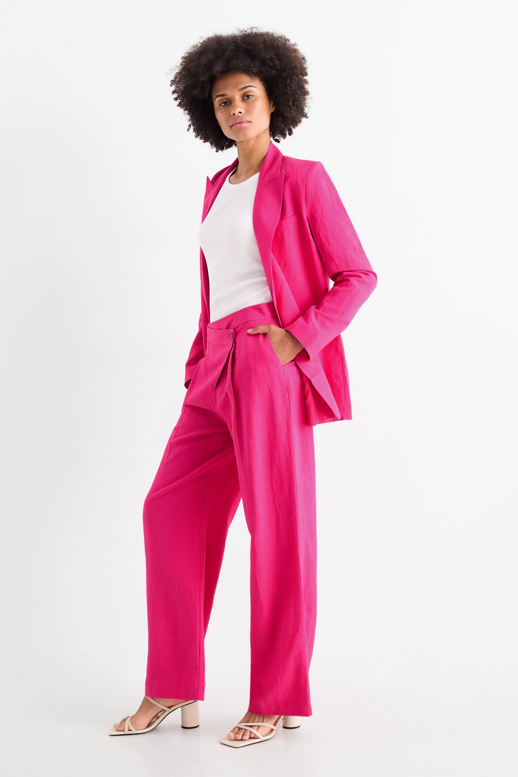 Business trousers with linen content - high waist - straight fit pink