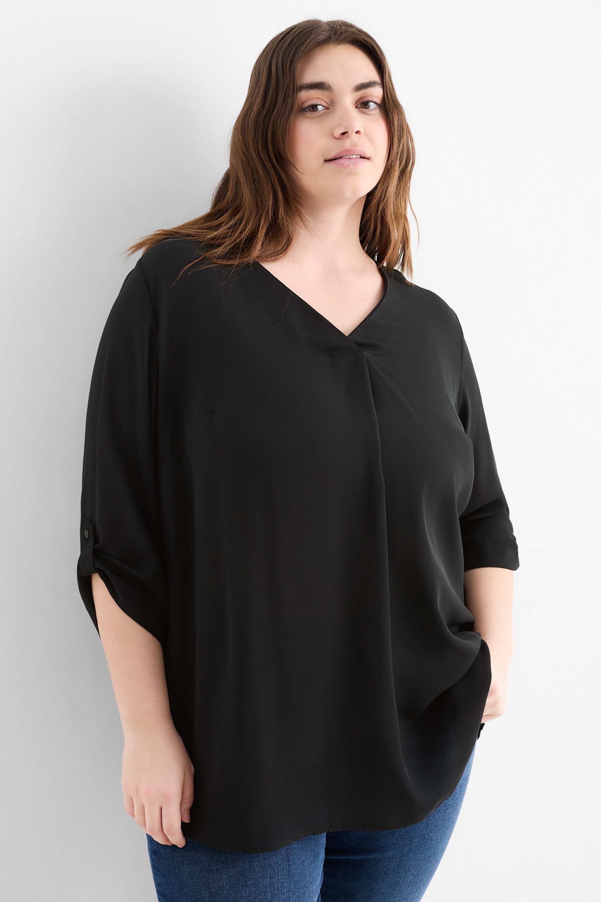V-neck blouse black
