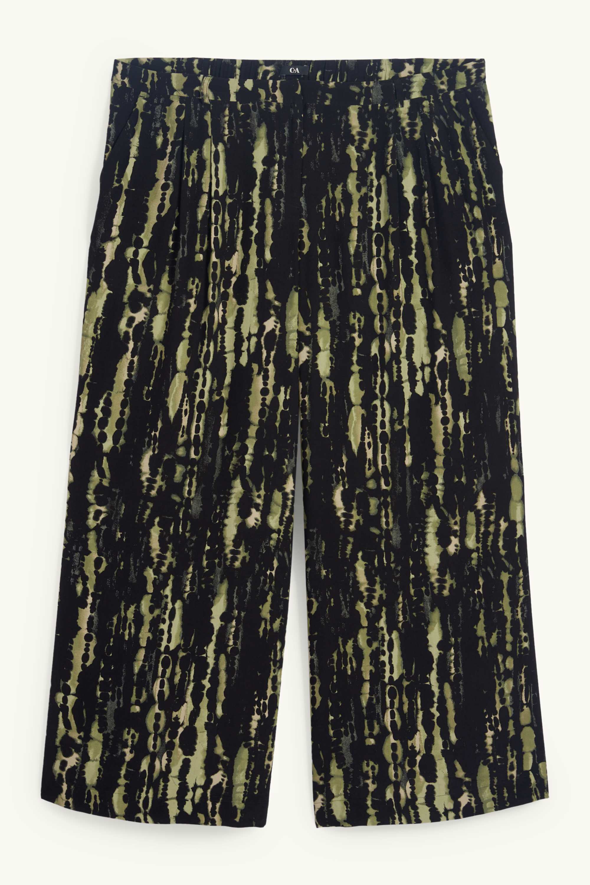 Cloth trousers - high waist - wide leg - patterned green