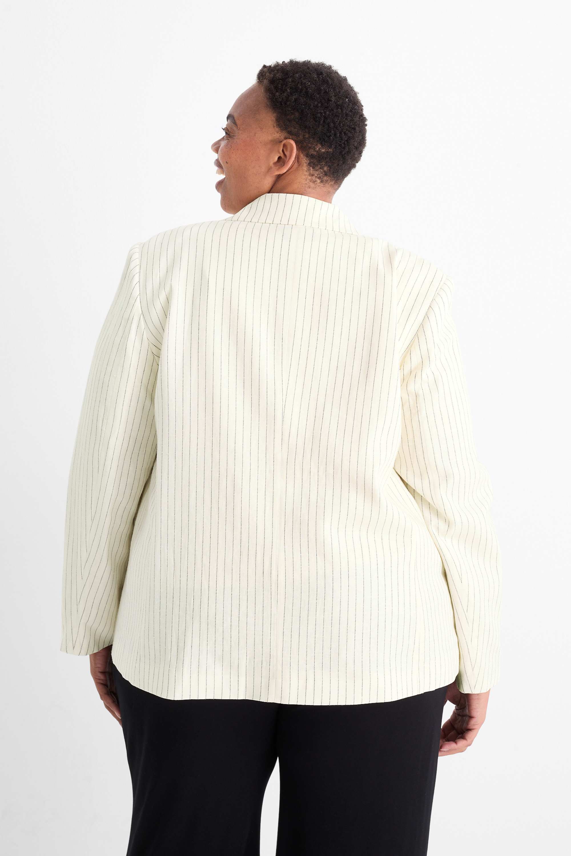 Blazer - relaxed fit - linen blend - pinstripes cremewhite