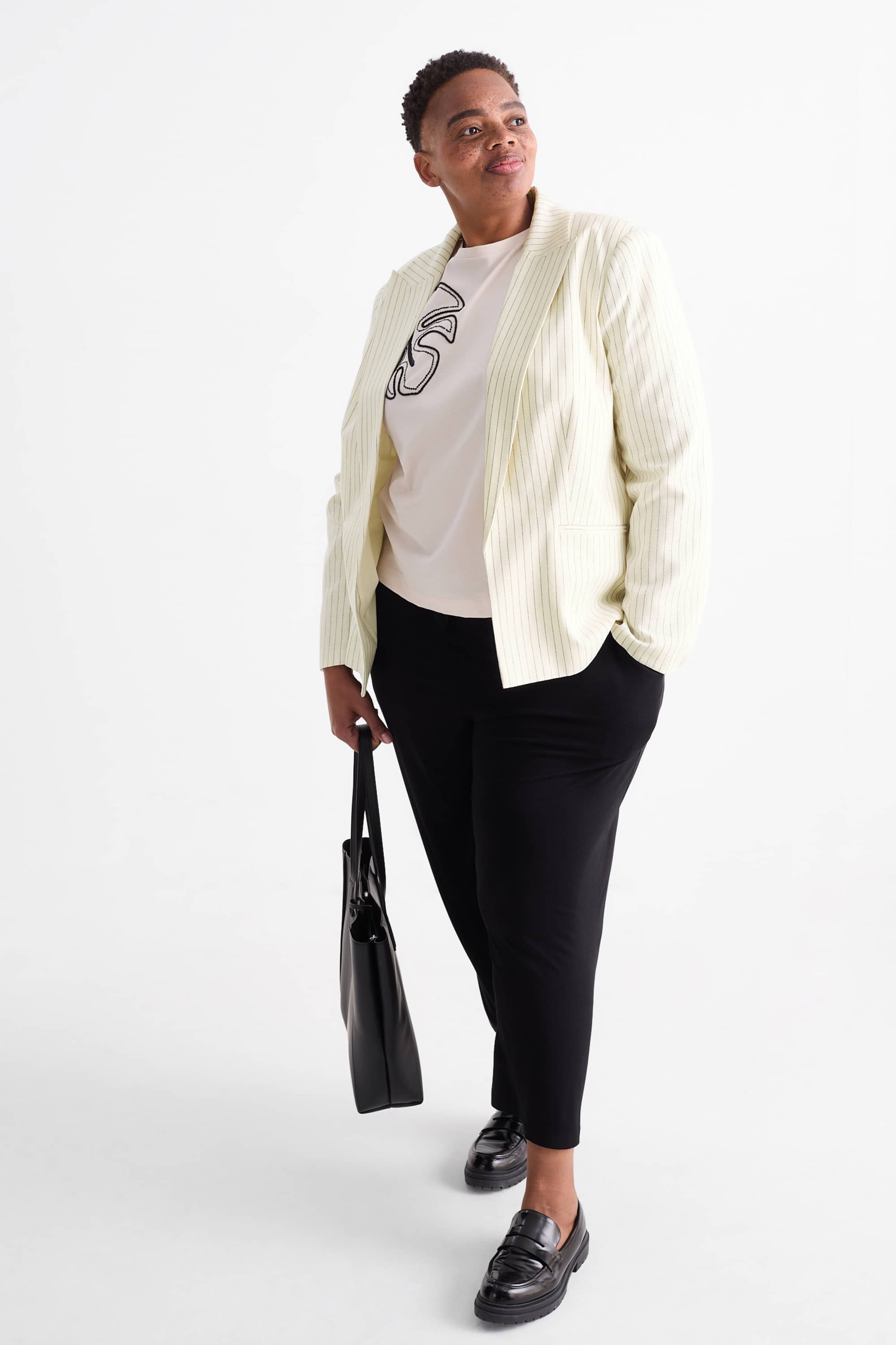 Blazer - relaxed fit - linen blend - pinstripes cremewhite