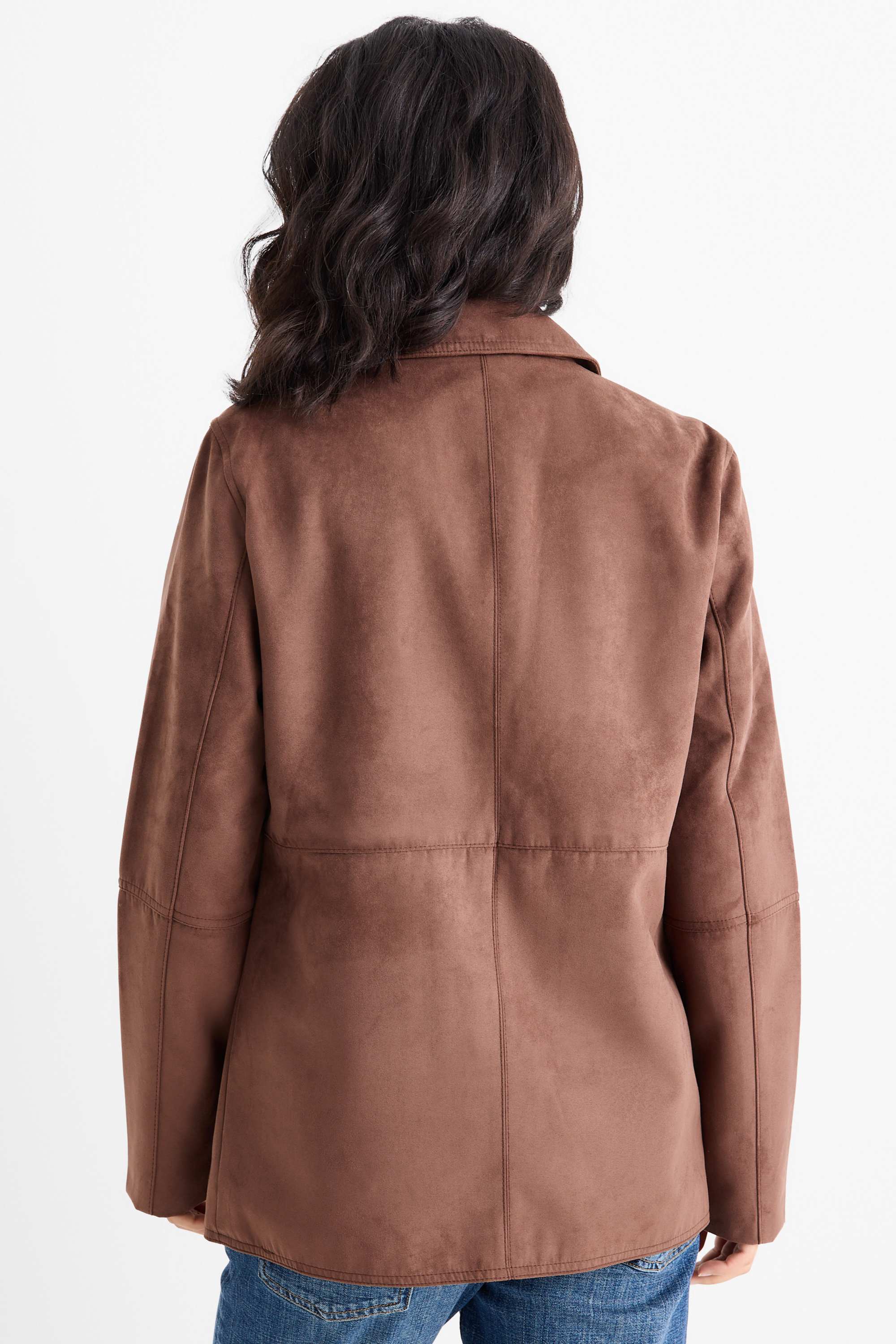 Long blazer - regular fit - faux suede light brown