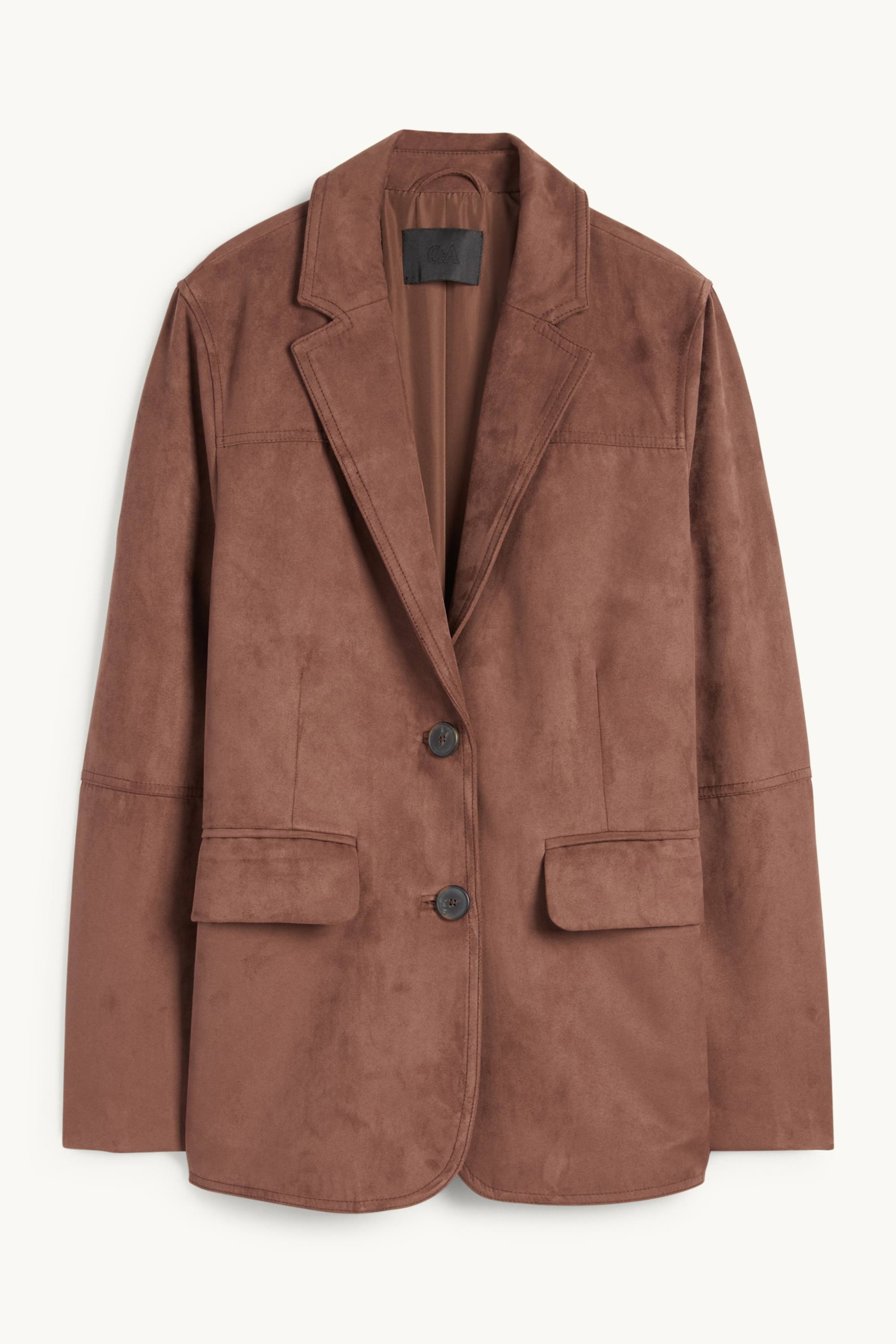 Long blazer - regular fit - faux suede light brown