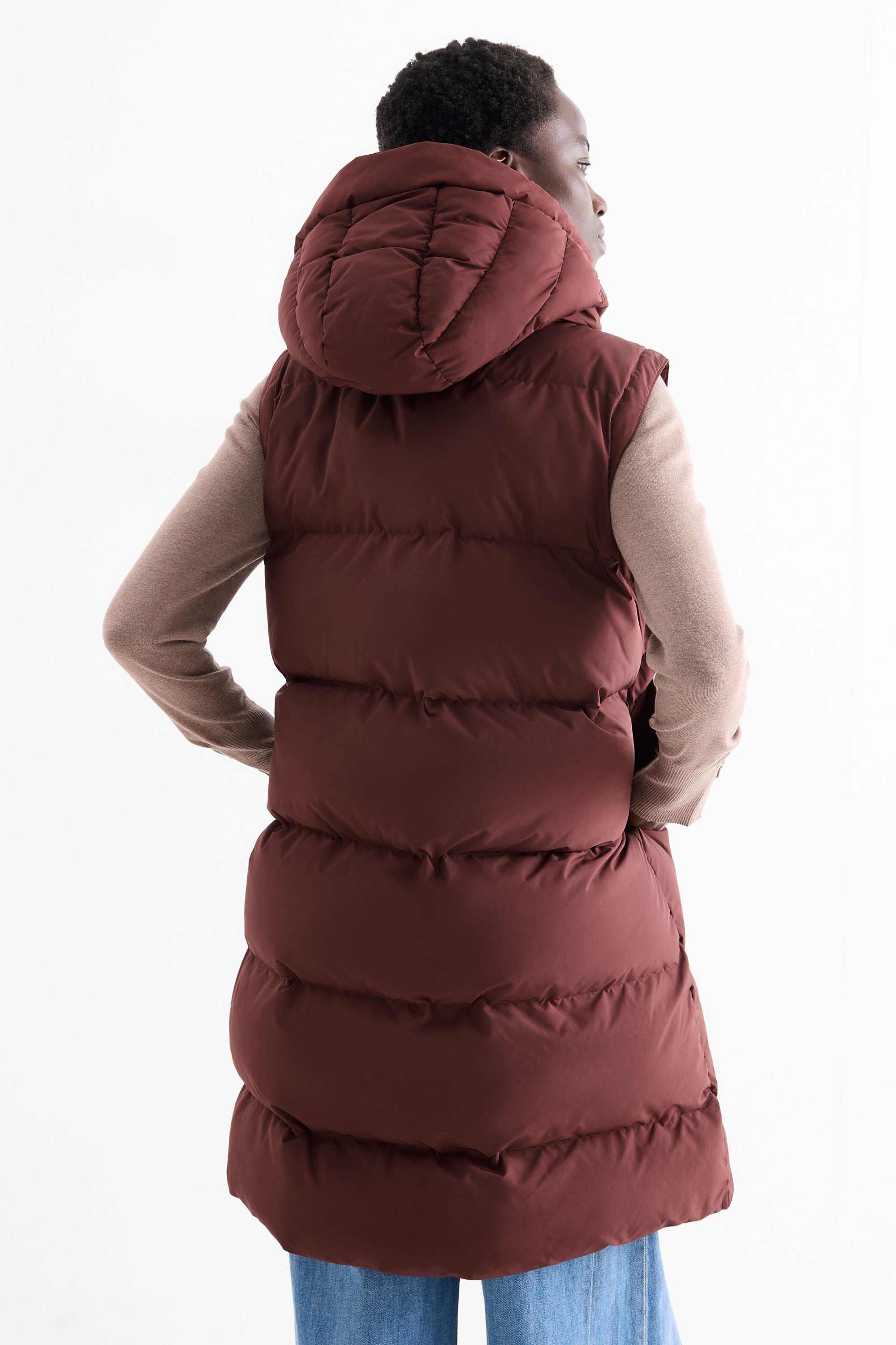 Quilted gilet with hood - water-repellent dark brown