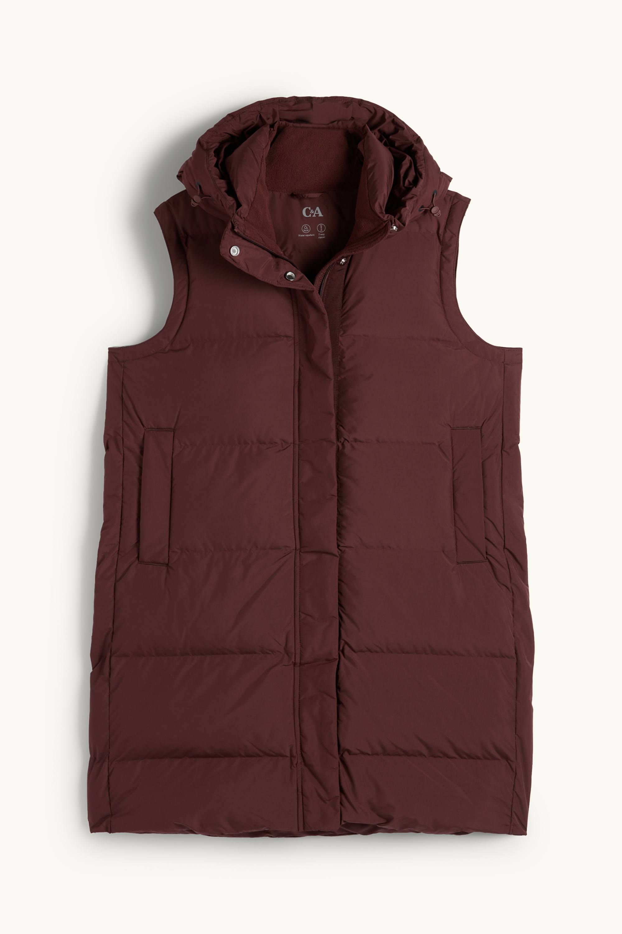 Quilted gilet with hood - water-repellent dark brown