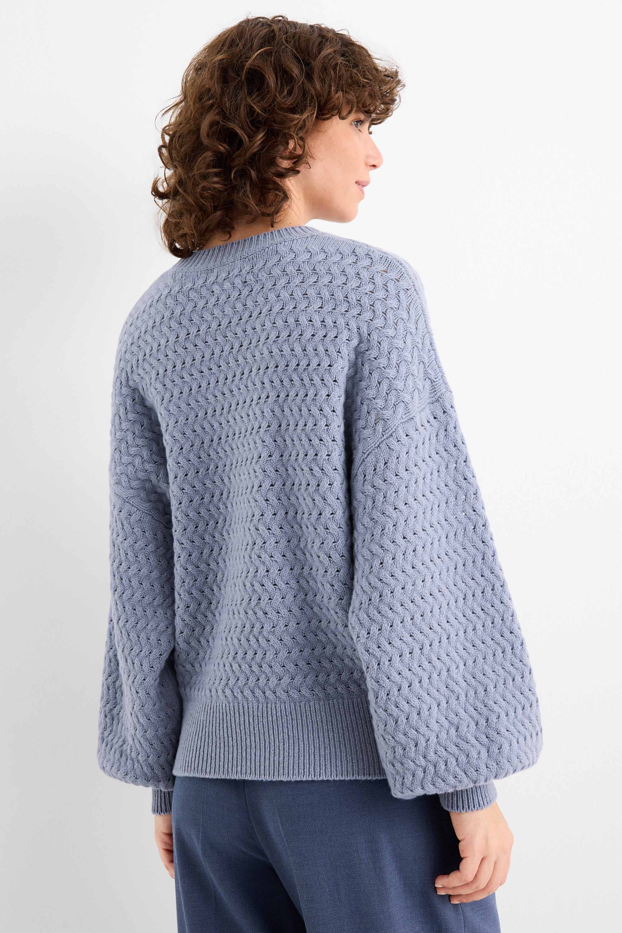 Cashmere jumper - cable knit pattern blue
