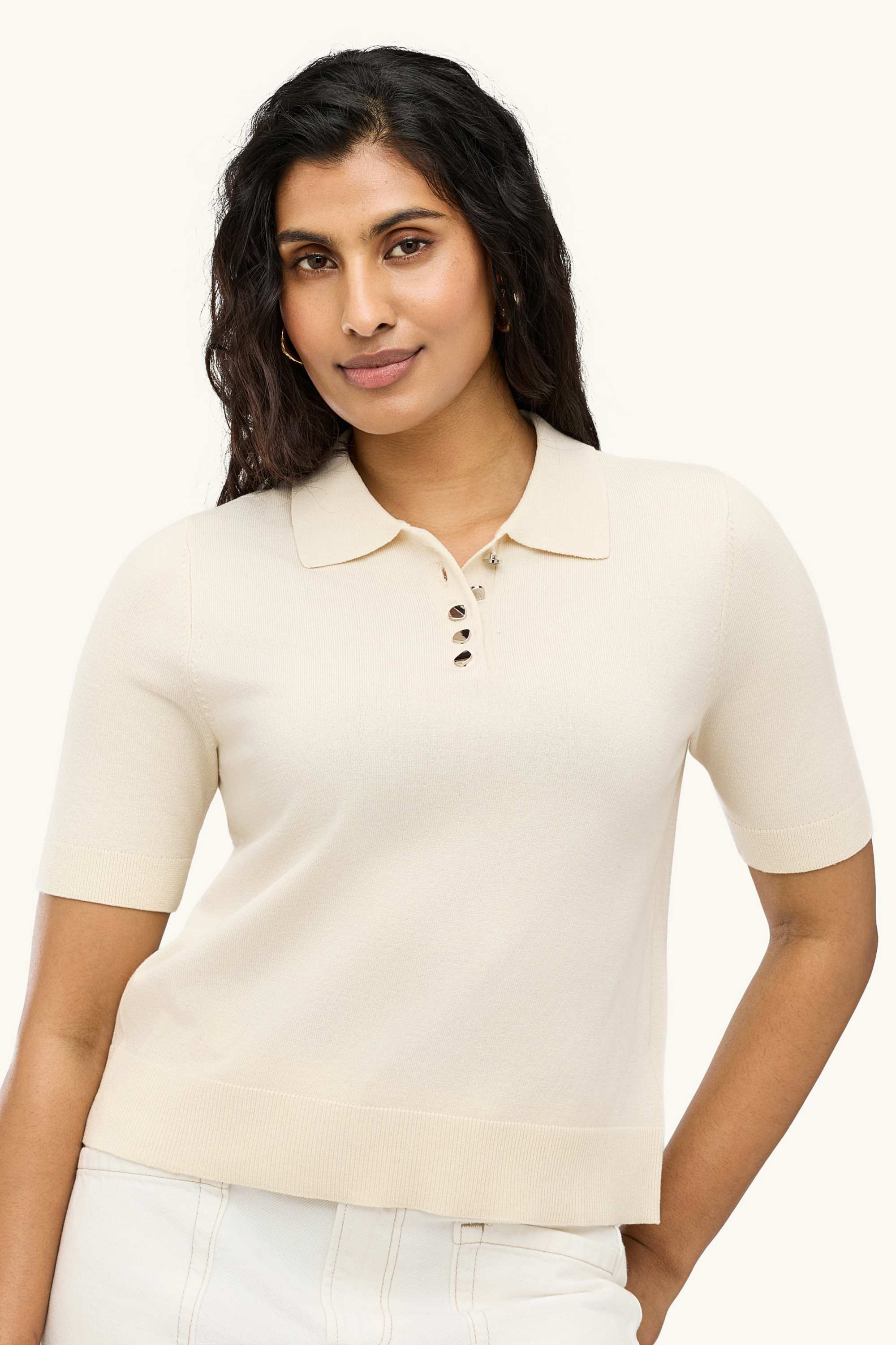 Knitted polo shirt - regular fit cremewhite
