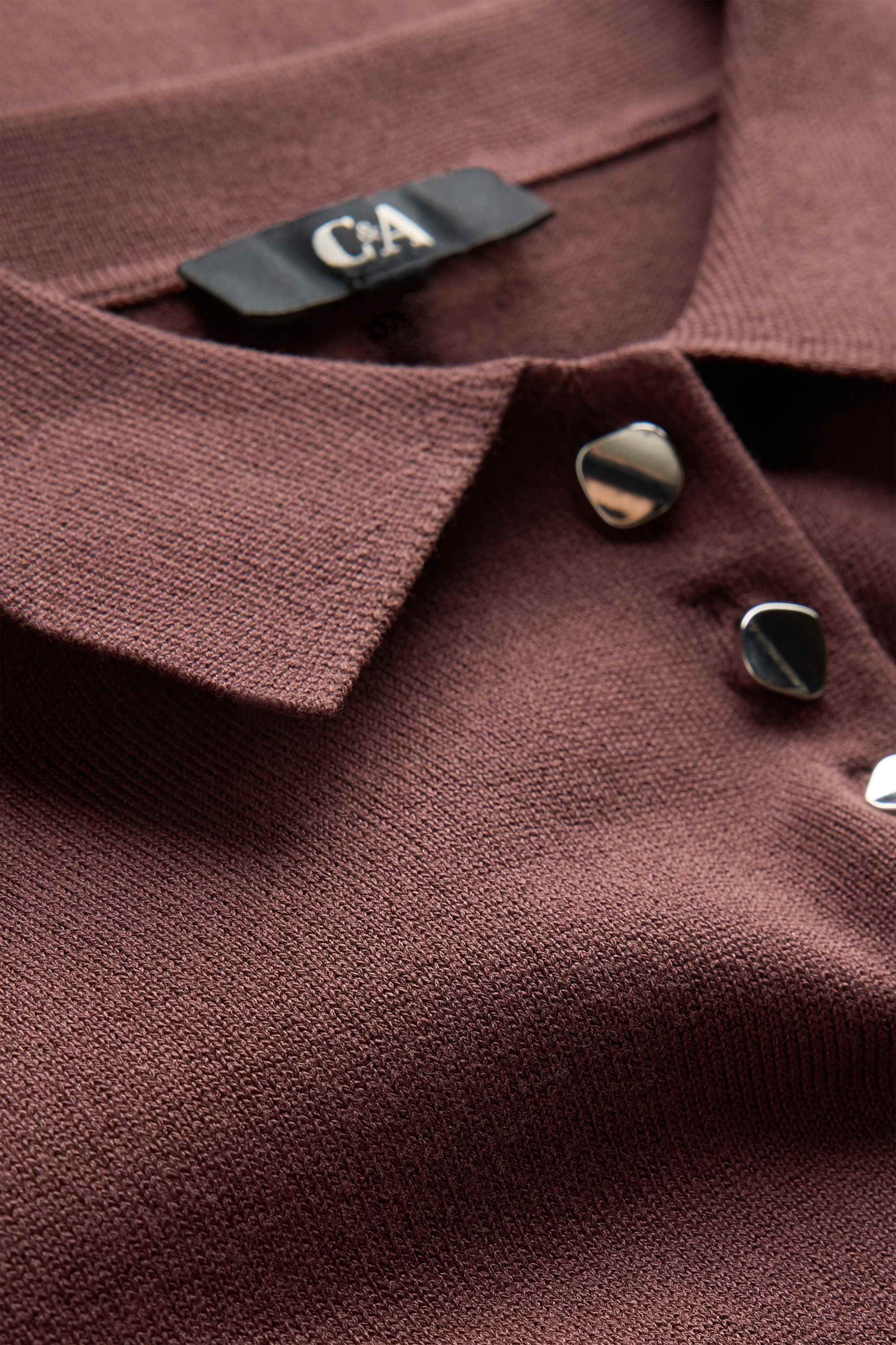 Knitted polo shirt - regular fit brown