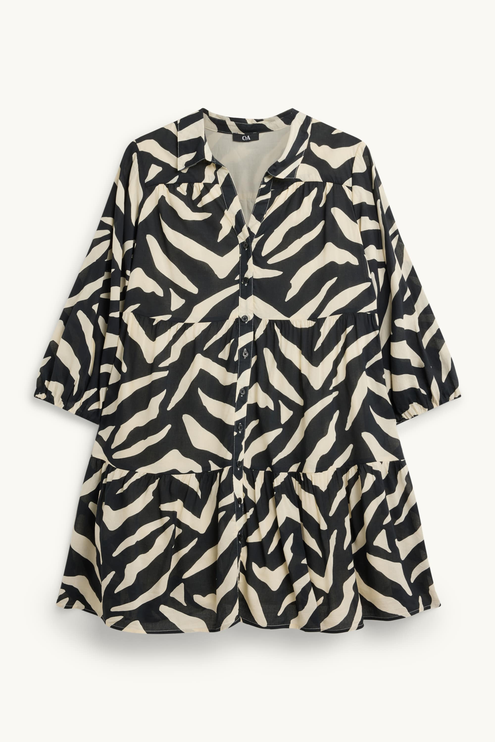 A-line dress - patterned white / black