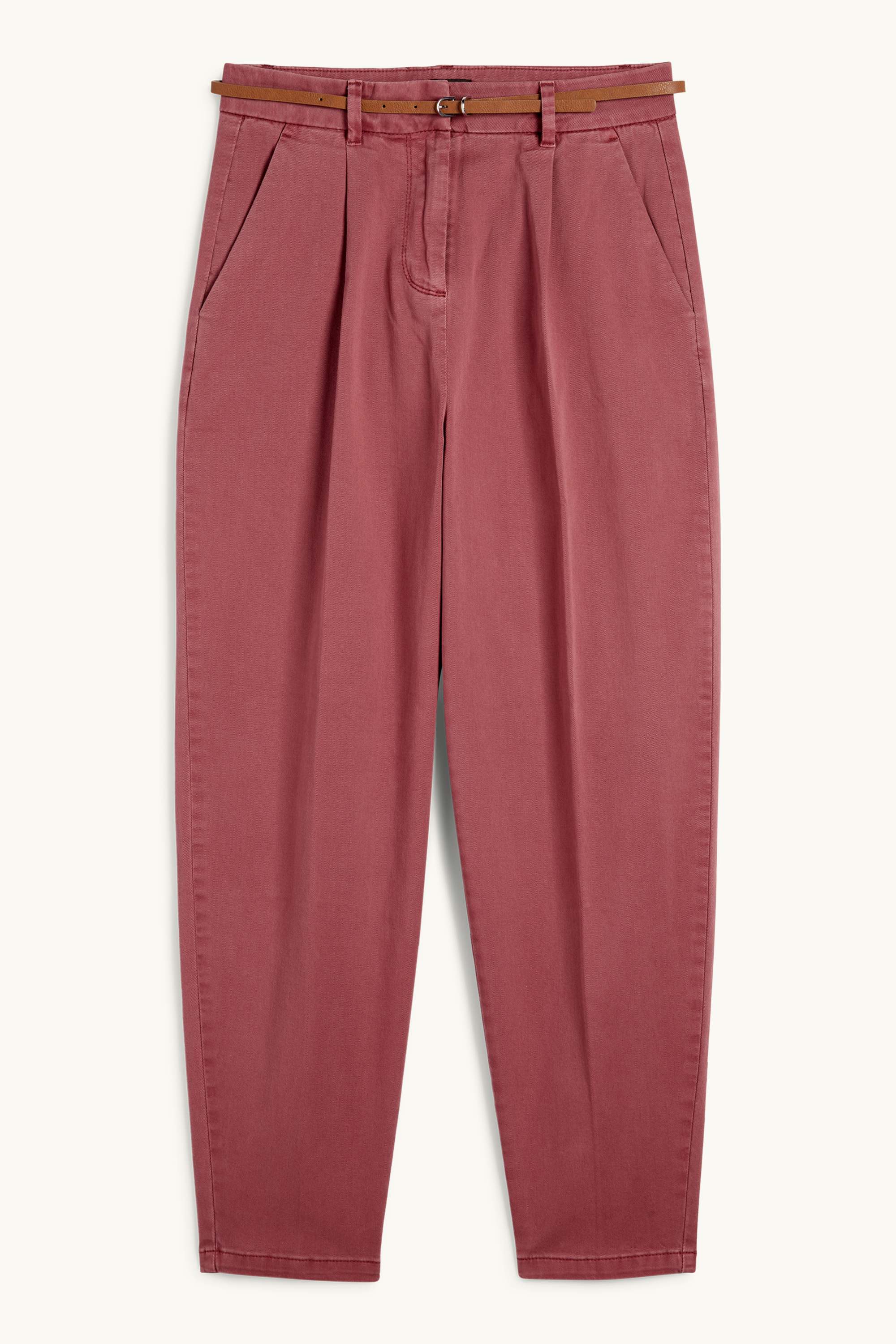 Cloth trousers with belt - high waist - barrel leg bordeaux