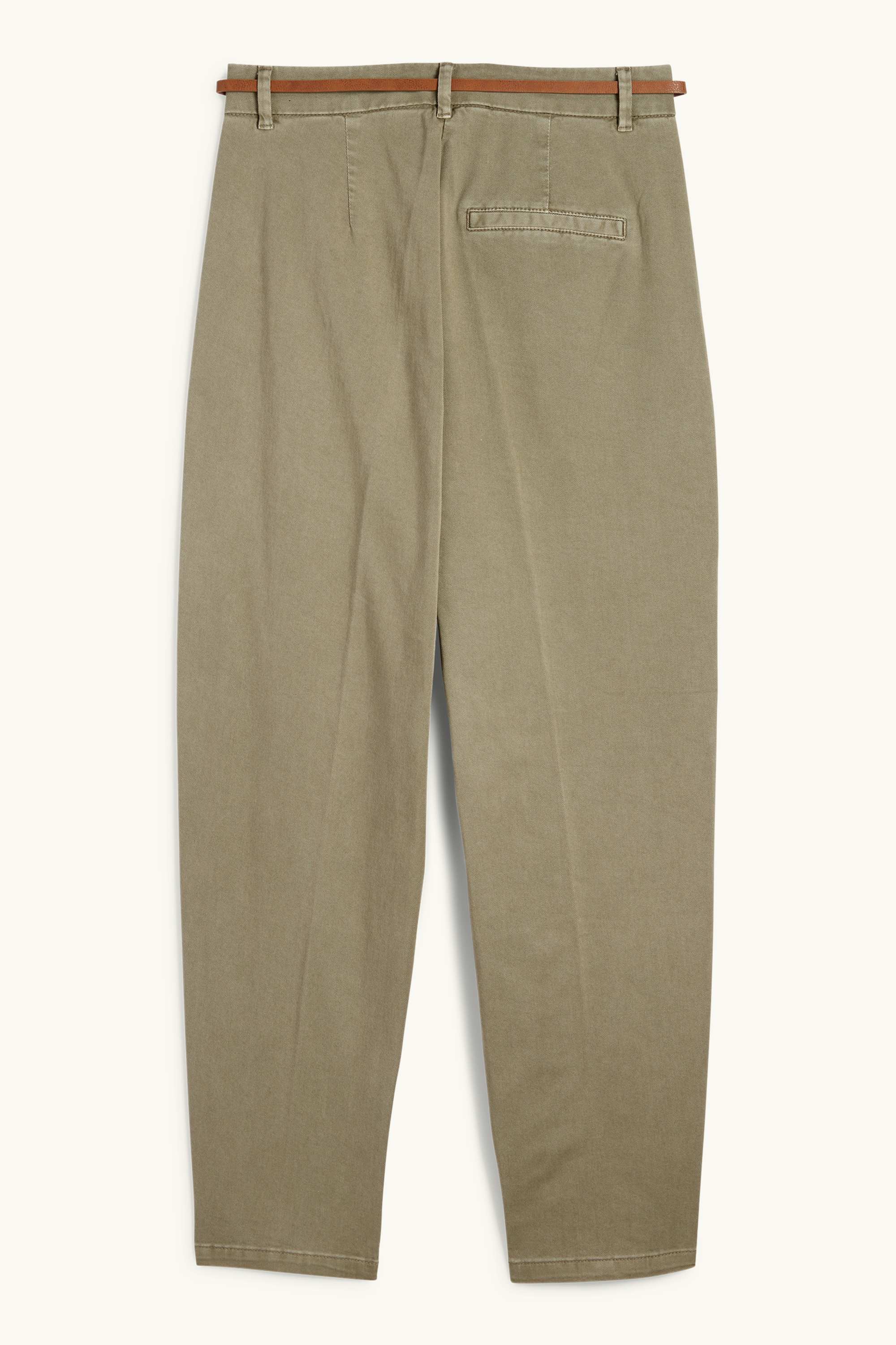 Cloth trousers with belt - high waist - barrel leg khaki