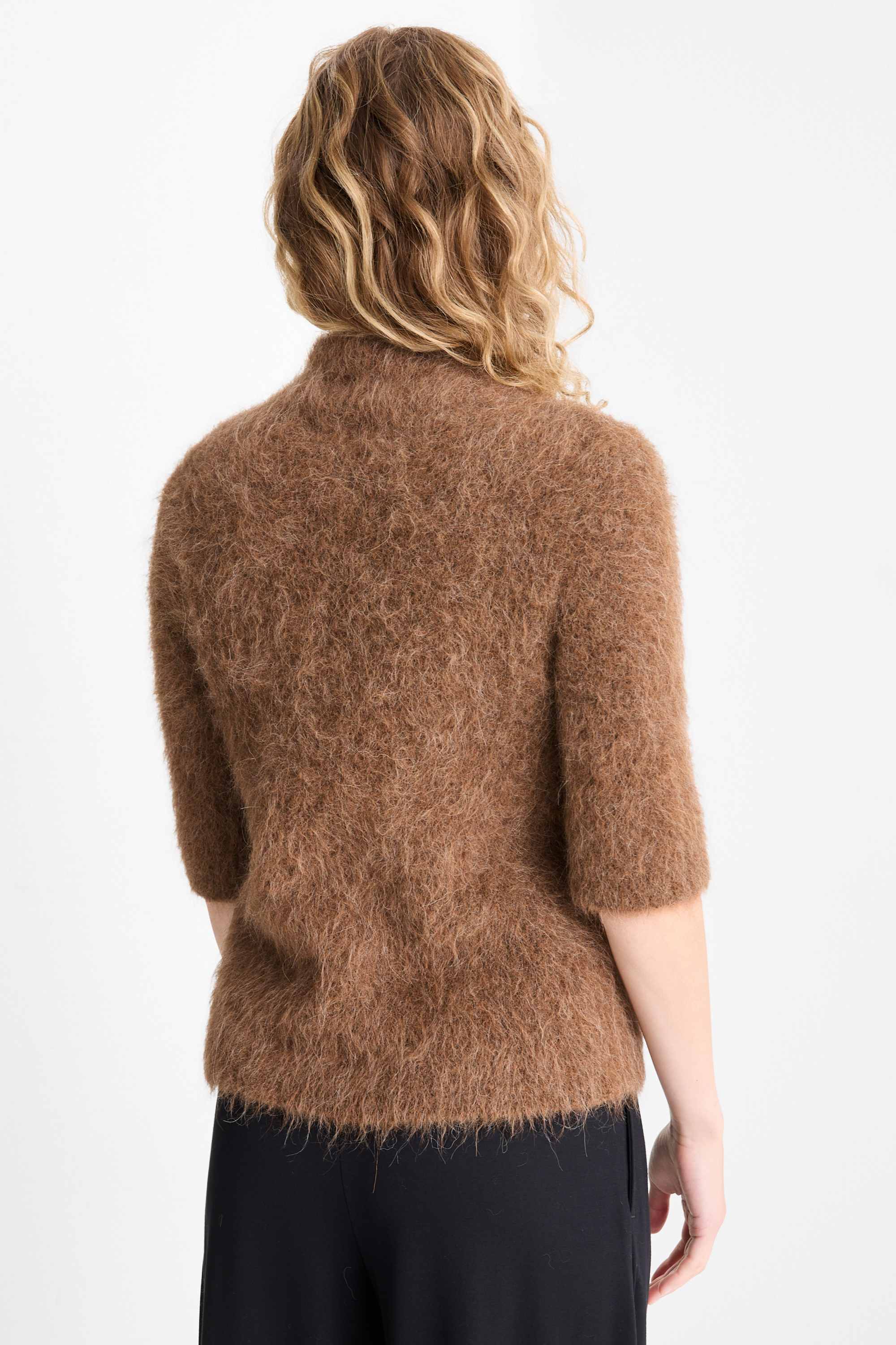 Knitted jumper - short sleeve - alpaca blend brown