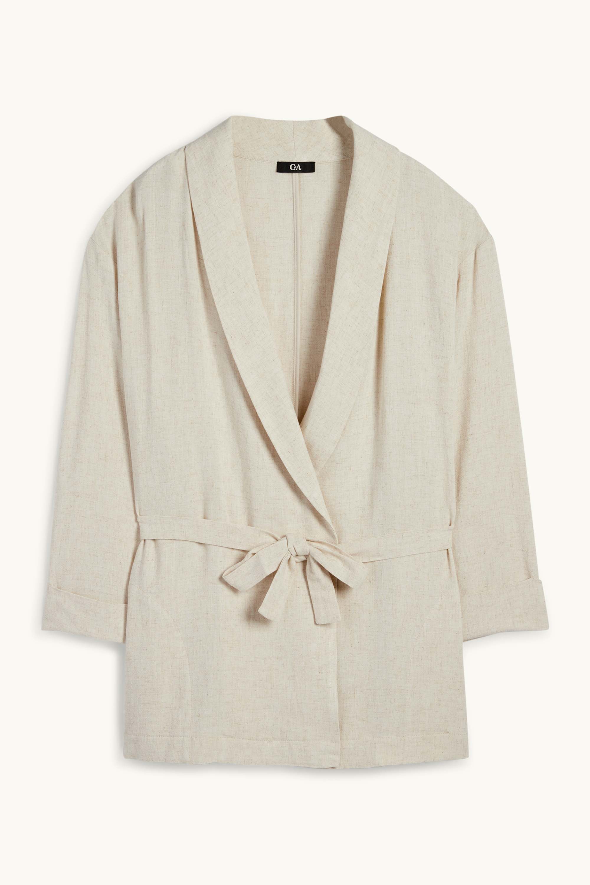 Long blazer with linen content - relaxed fit light beige