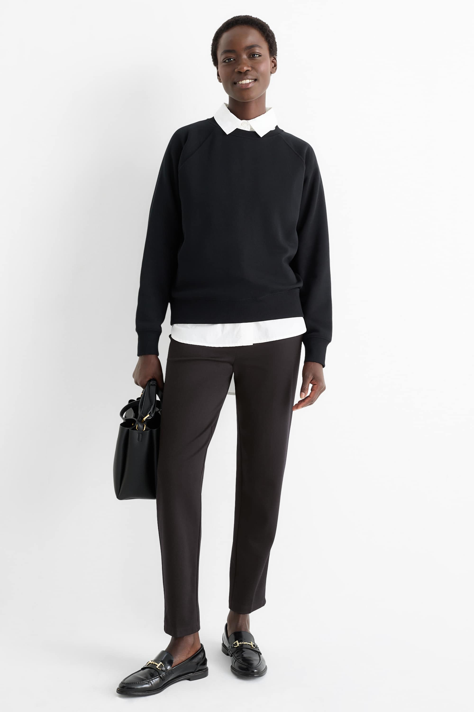 Jersey trousers - high waist - slim fit black