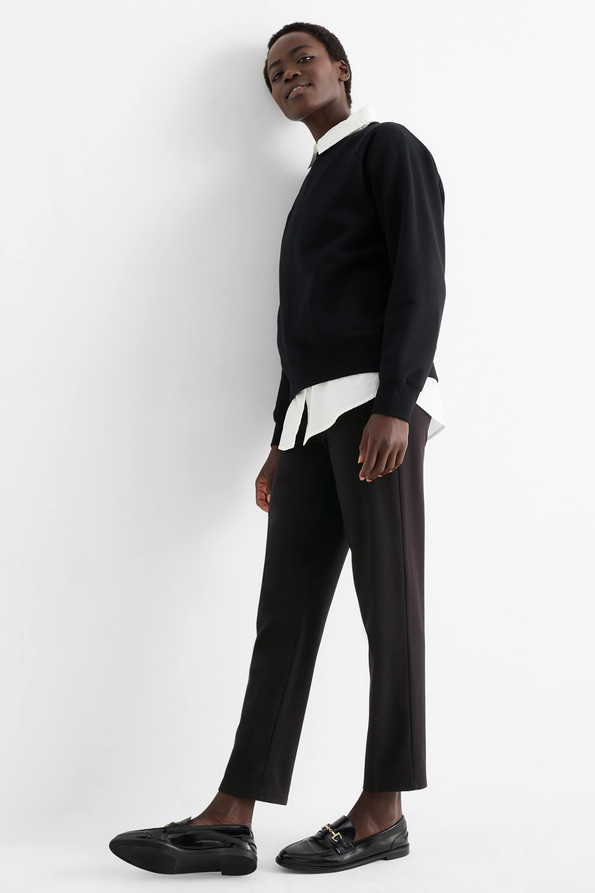 Jersey trousers - high waist - slim fit black