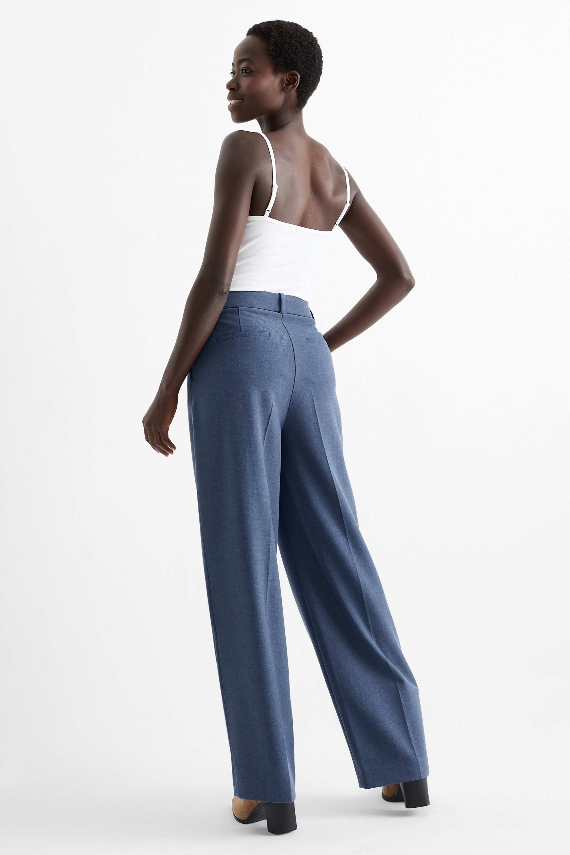 Business trousers - high waist - wide leg dark blue