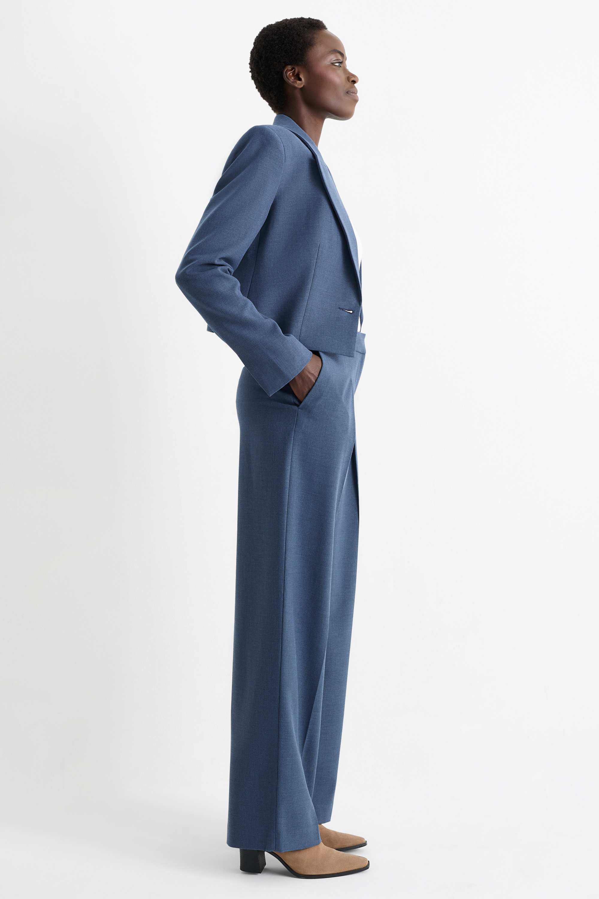 Business trousers - high waist - wide leg dark blue